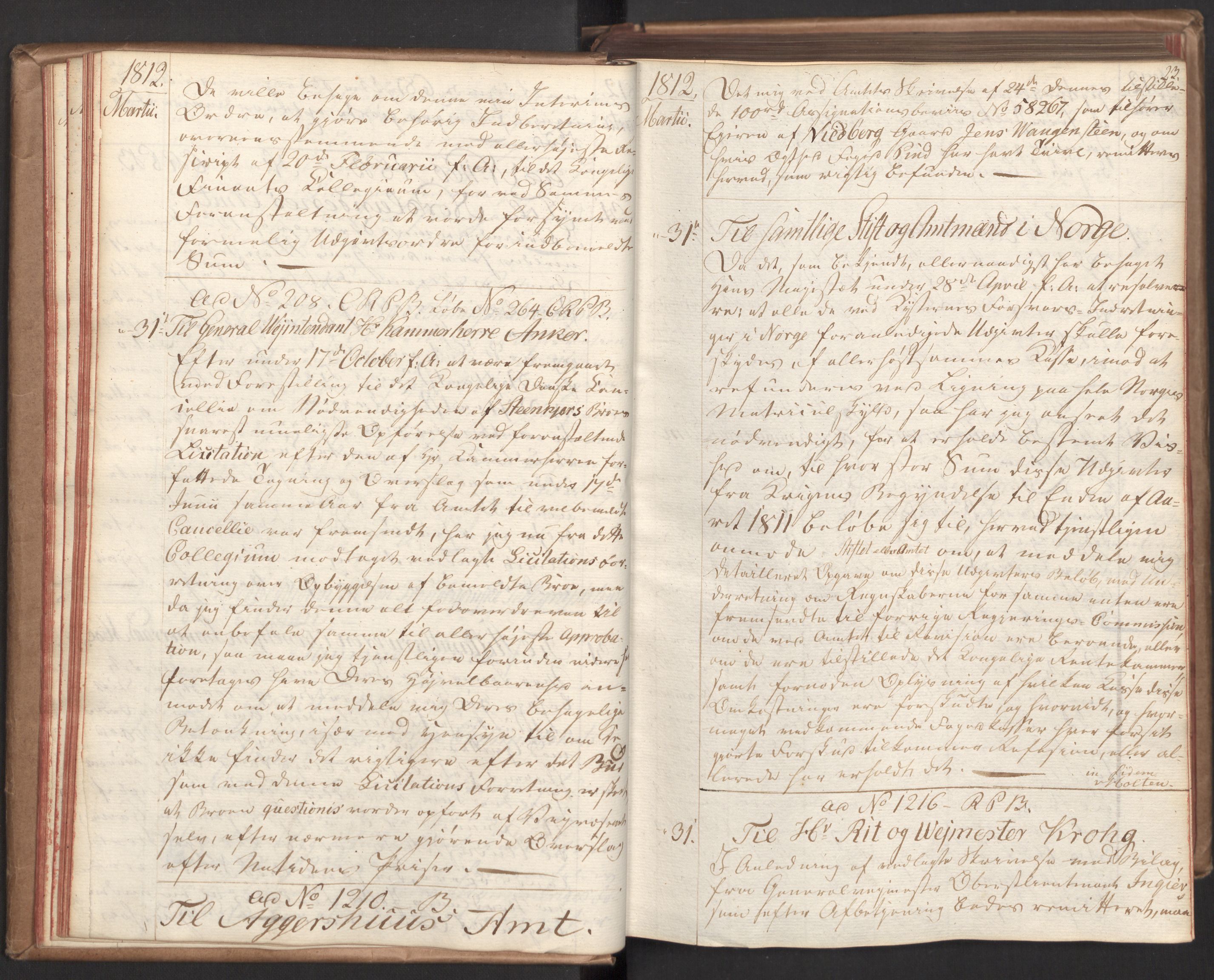 Stattholderembetet 1810-1814, 2. kontor (Kontor B), AV/RA-EA-5432/Bc/L0002: Korrespondanseprotokoll, 1812-1813, p. 22b-23a