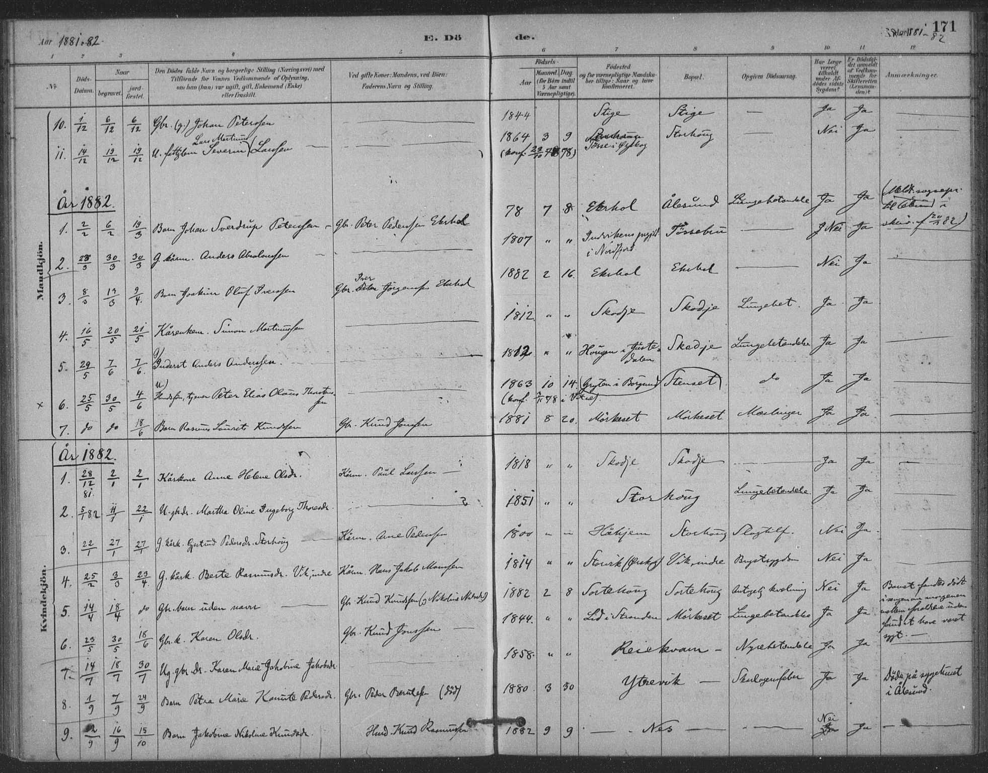 Ministerialprotokoller, klokkerbøker og fødselsregistre - Møre og Romsdal, AV/SAT-A-1454/524/L0356: Parish register (official) no. 524A08, 1880-1899, p. 171