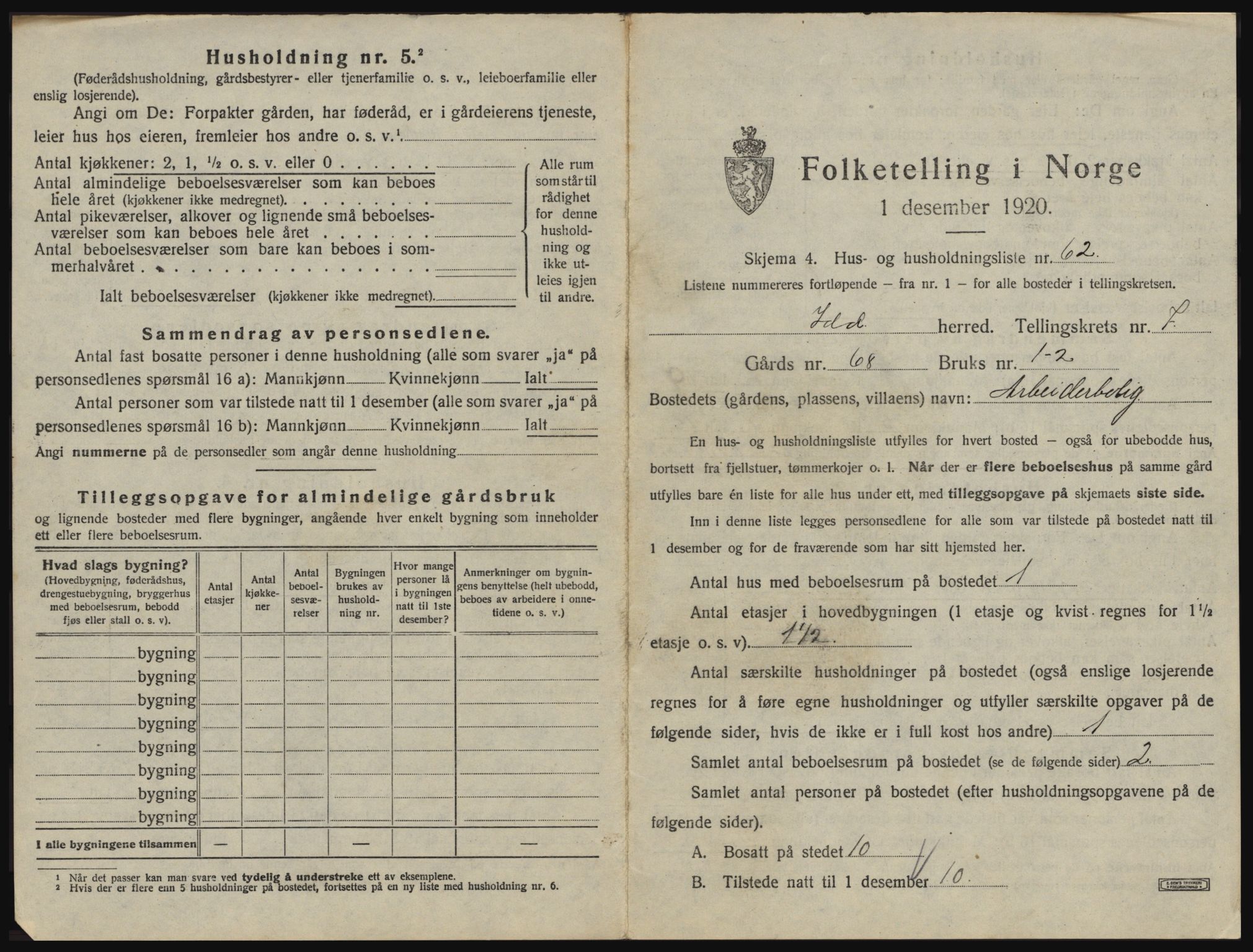 SAO, 1920 census for Idd, 1920, p. 1156