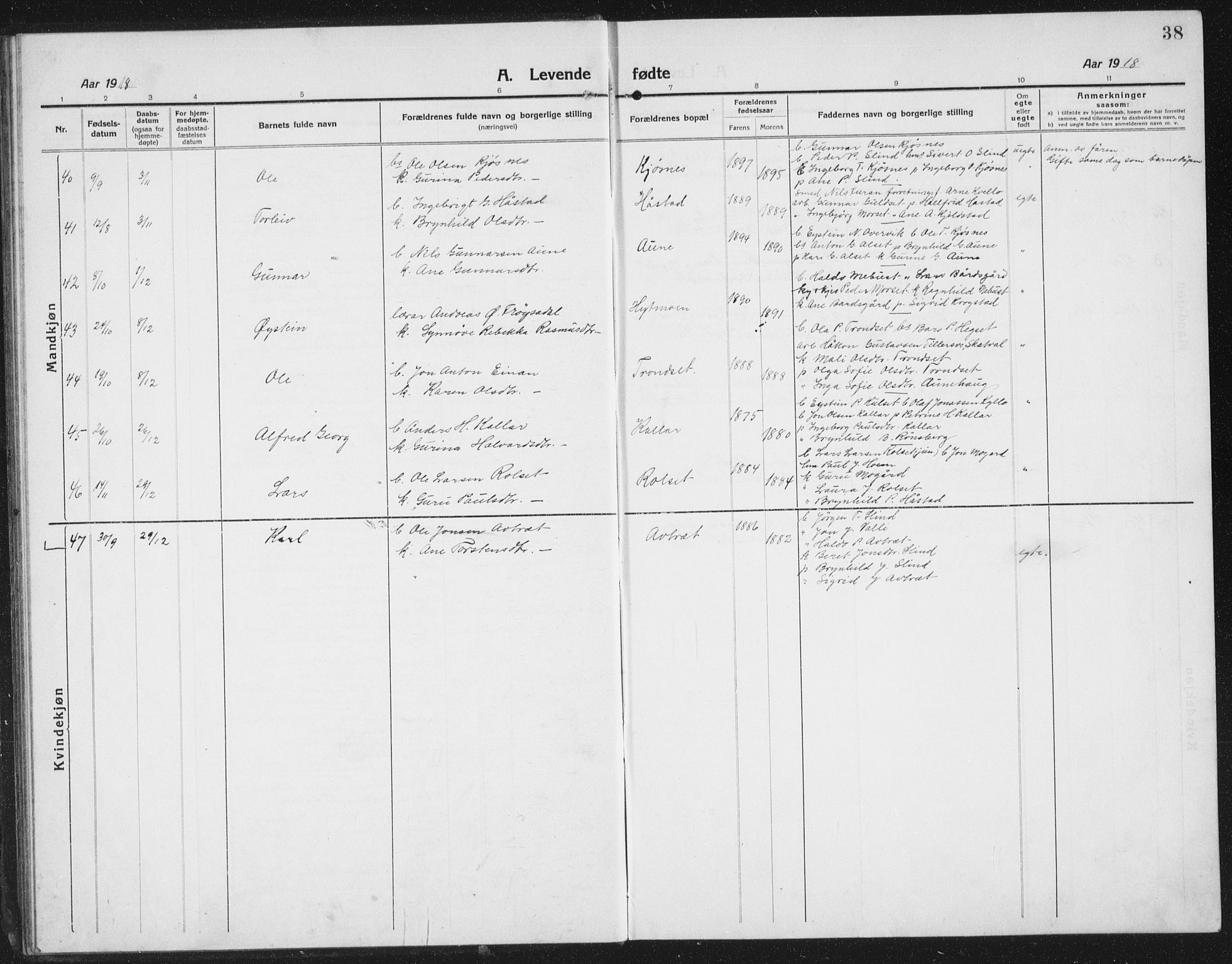 Ministerialprotokoller, klokkerbøker og fødselsregistre - Sør-Trøndelag, AV/SAT-A-1456/695/L1158: Parish register (copy) no. 695C09, 1913-1940, p. 38