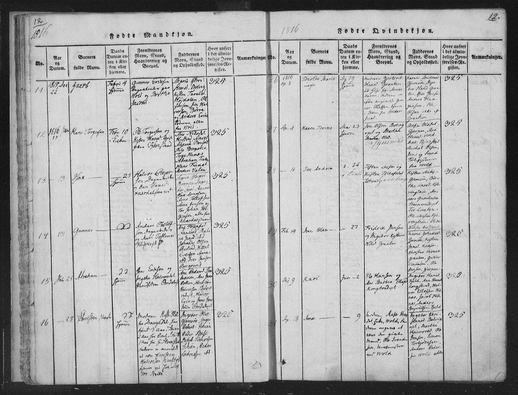 Solum kirkebøker, SAKO/A-306/F/Fa/L0004: Parish register (official) no. I 4, 1814-1833, p. 12
