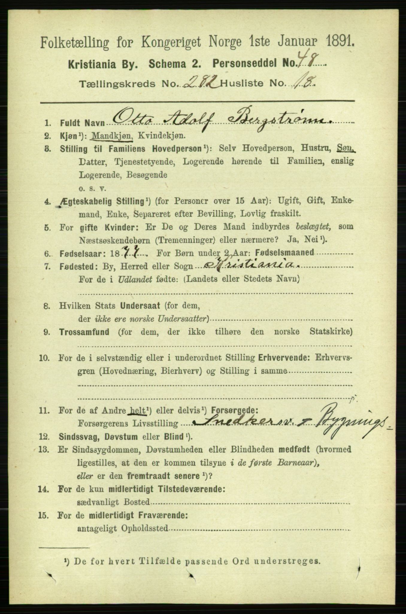 RA, 1891 census for 0301 Kristiania, 1891, p. 172285