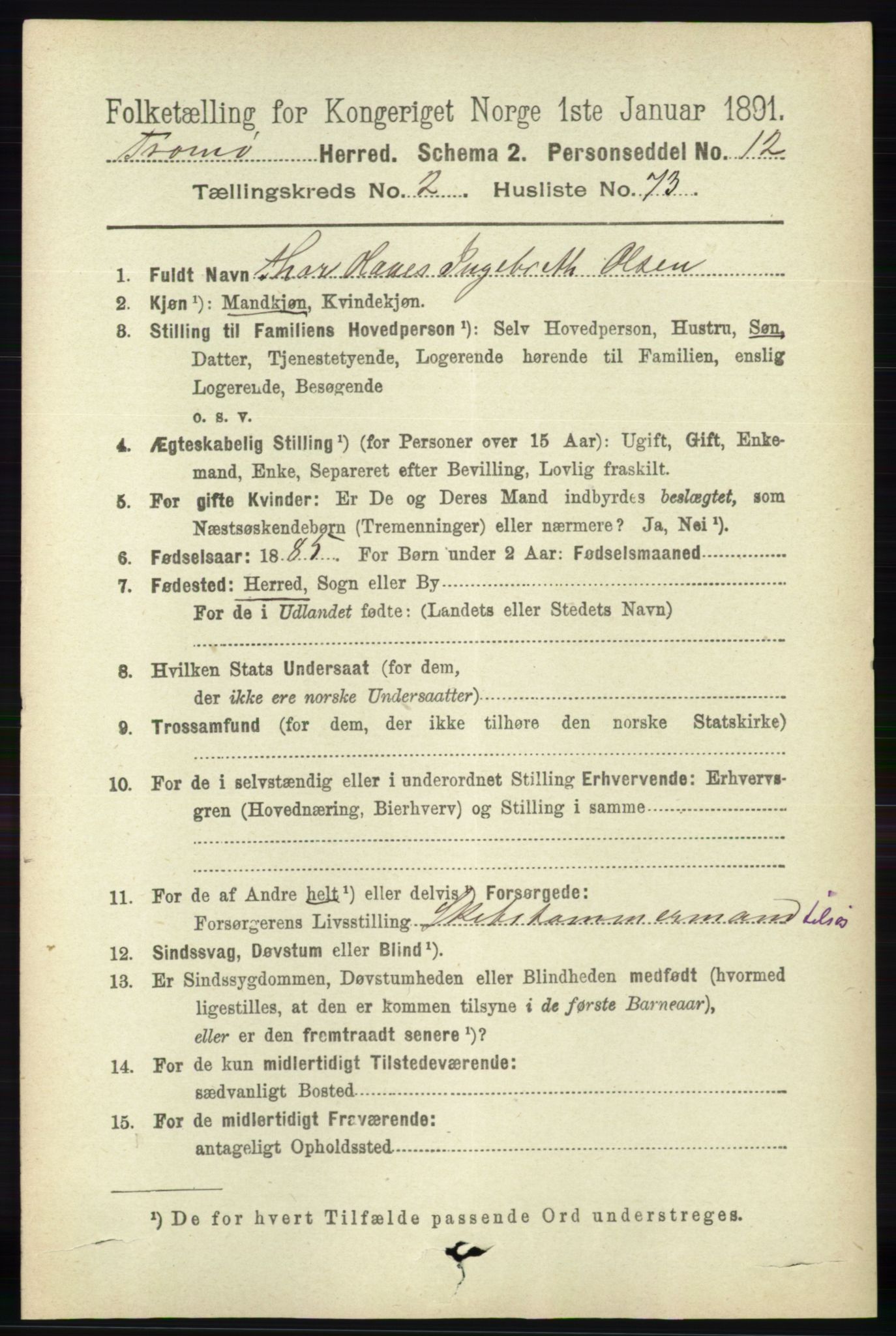 RA, 1891 census for 0921 Tromøy, 1891, p. 886