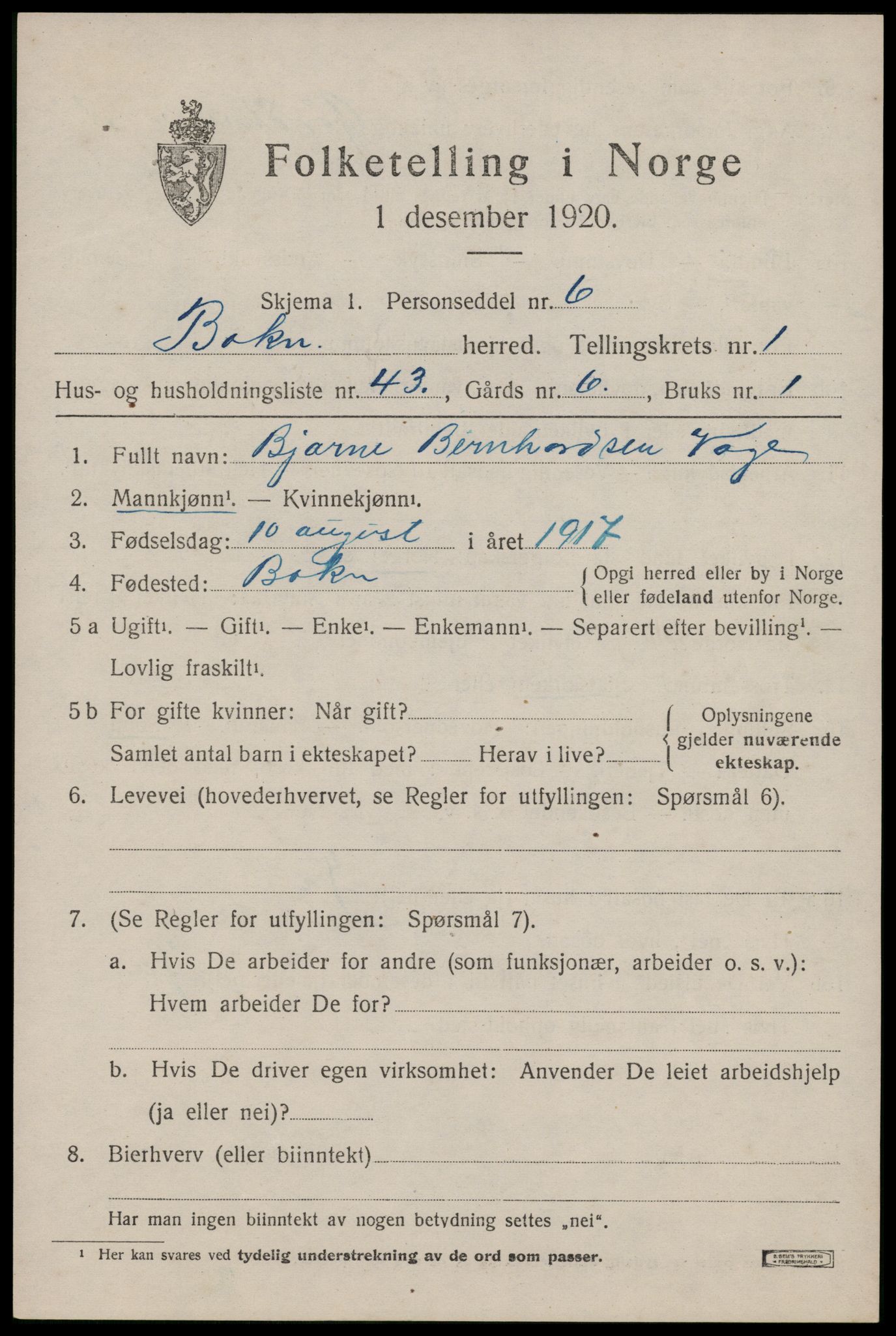 SAST, 1920 census for Bokn, 1920, p. 778