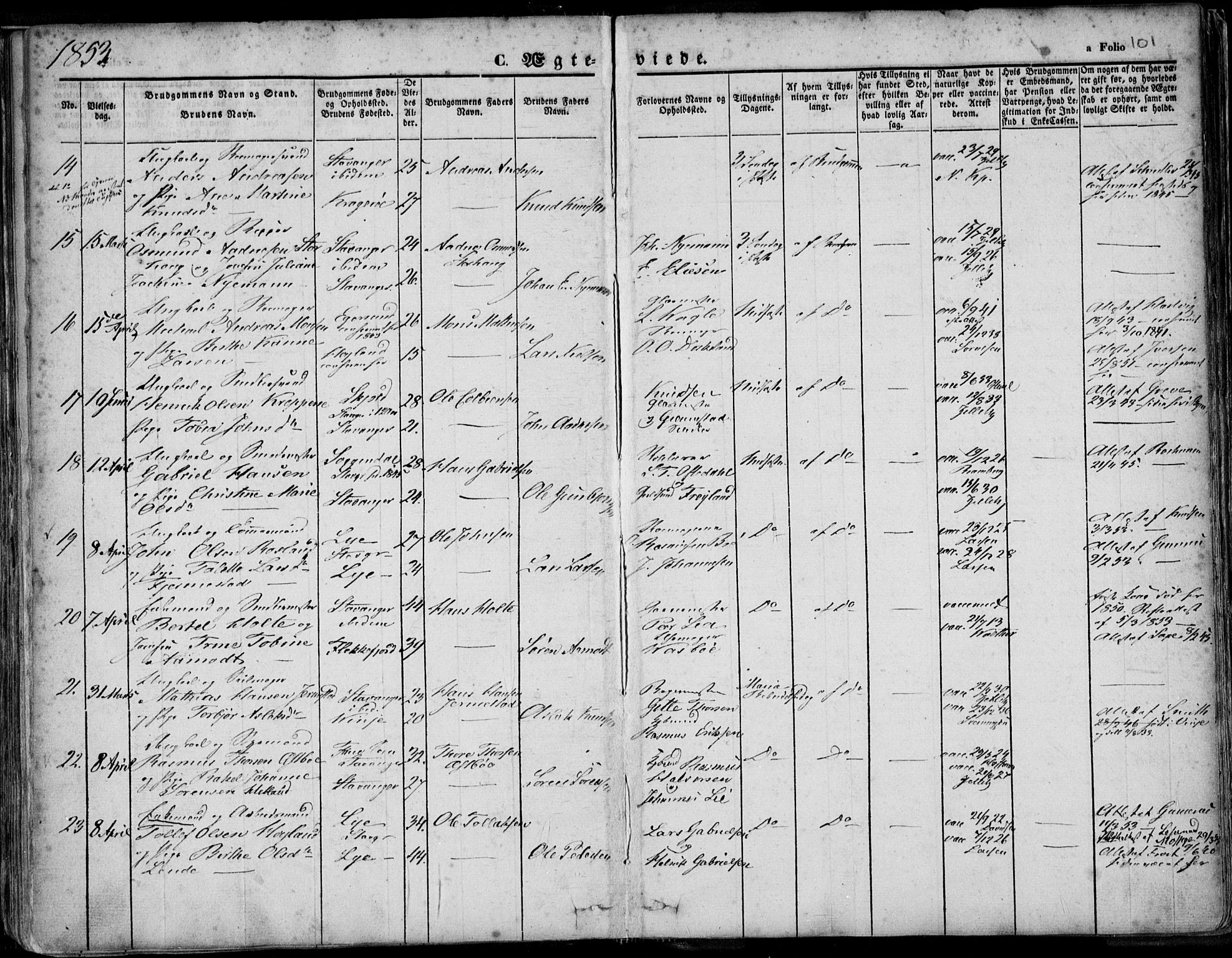 Domkirken sokneprestkontor, AV/SAST-A-101812/001/30/30BA/L0015: Parish register (official) no. A 14, 1842-1857, p. 101