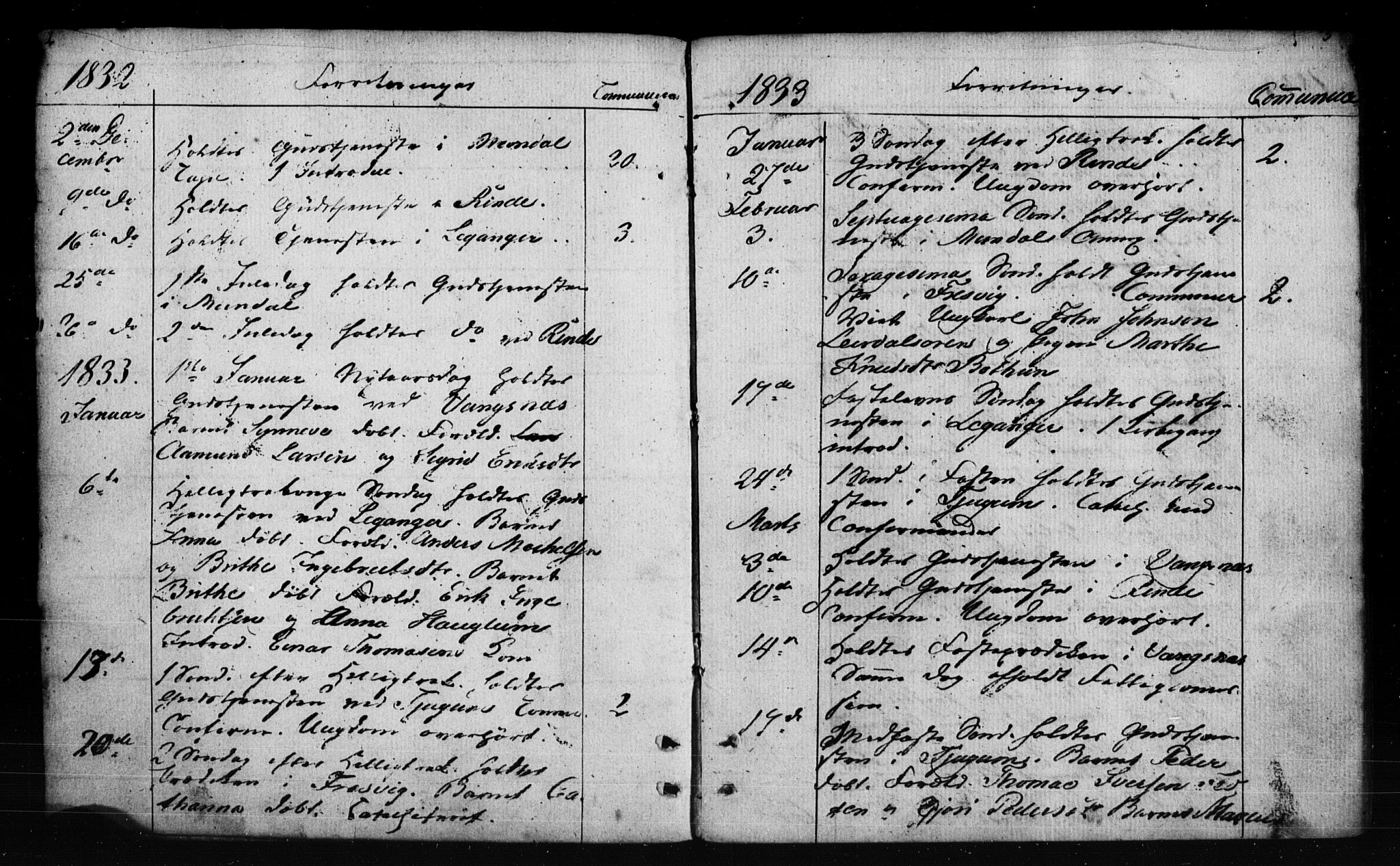 Leikanger sokneprestembete, AV/SAB-A-81001: Curate's parish register no. A 1A, 1833-1838, p. 2-3