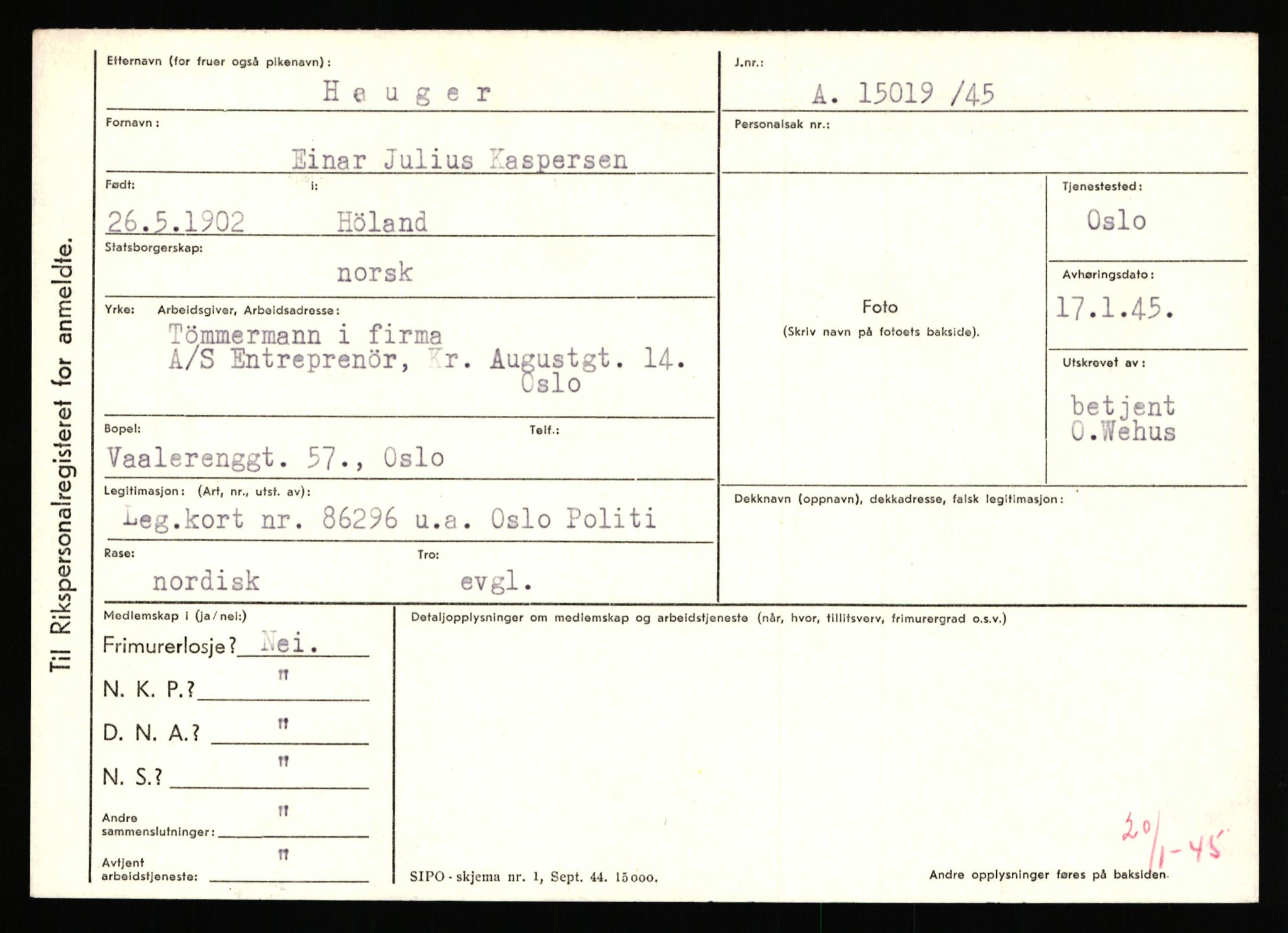 Statspolitiet - Hovedkontoret / Osloavdelingen, AV/RA-S-1329/C/Ca/L0006: Hanche - Hokstvedt, 1943-1945, p. 2509