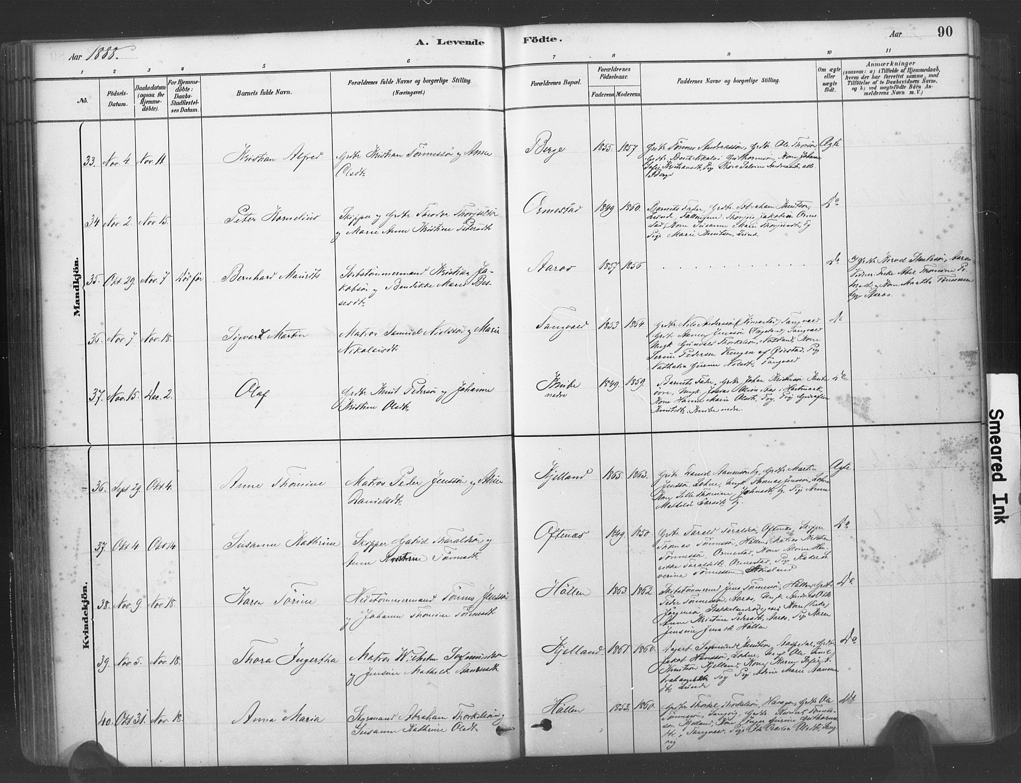 Søgne sokneprestkontor, AV/SAK-1111-0037/F/Fa/Fab/L0012: Parish register (official) no. A 12, 1880-1891, p. 90