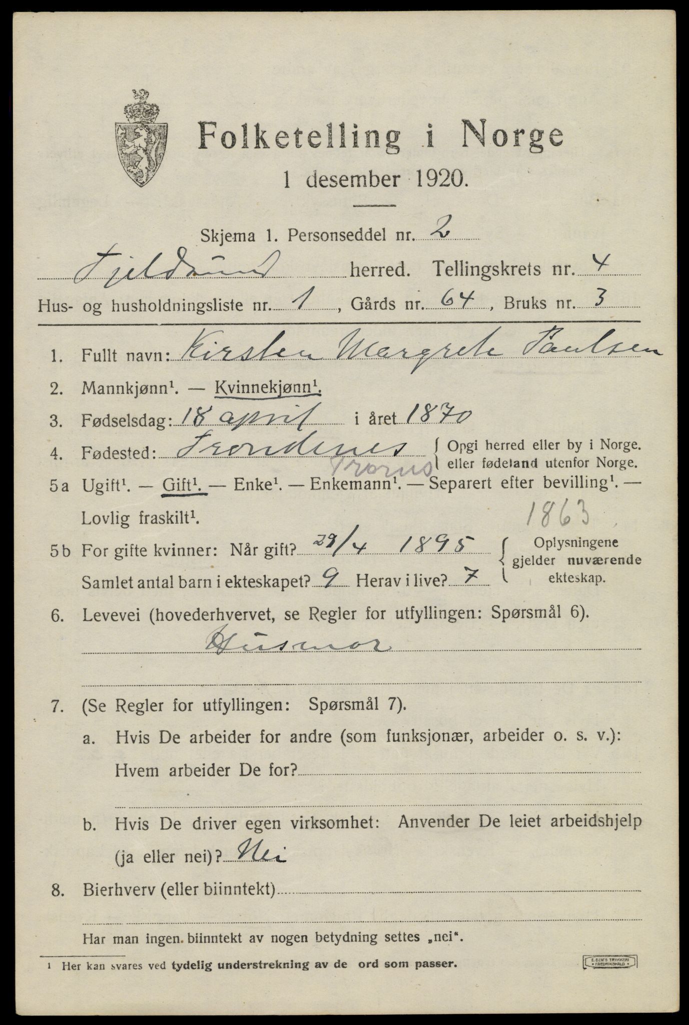 SAT, 1920 census for Tjeldsund, 1920, p. 2288