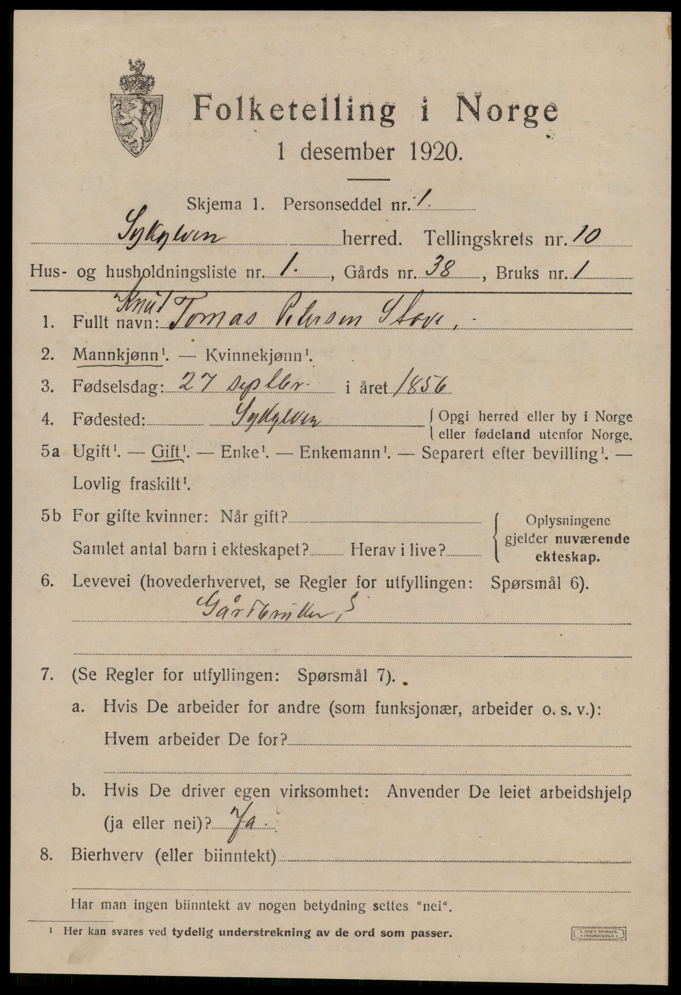 SAT, 1920 census for Sykkylven, 1920, p. 4965