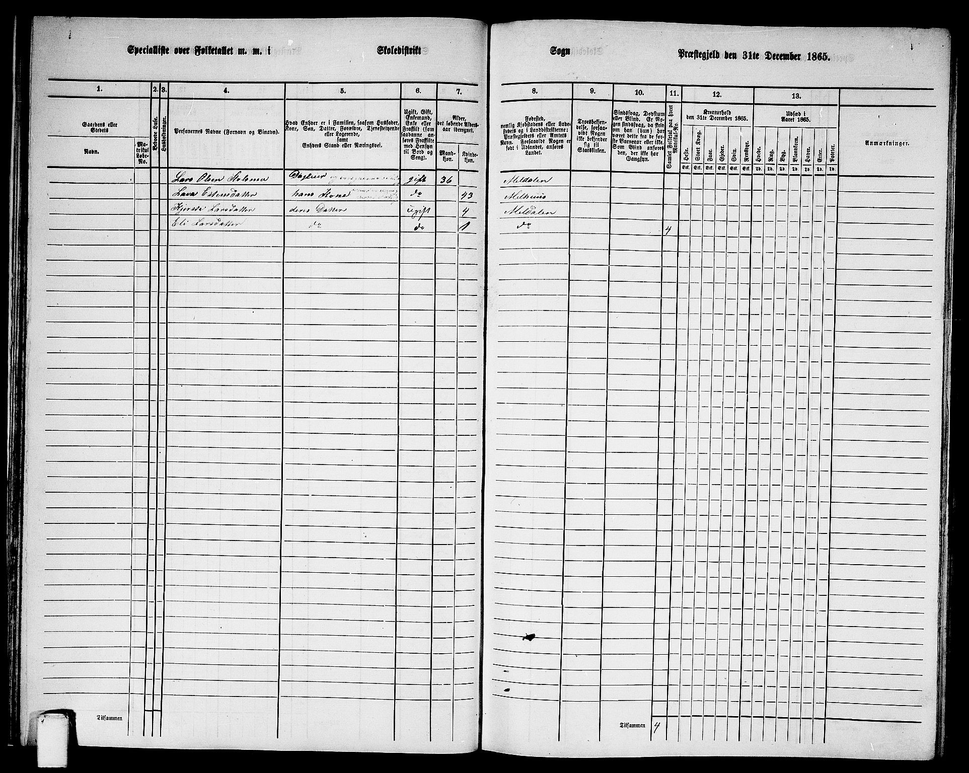 RA, 1865 census for Meldal, 1865, p. 34