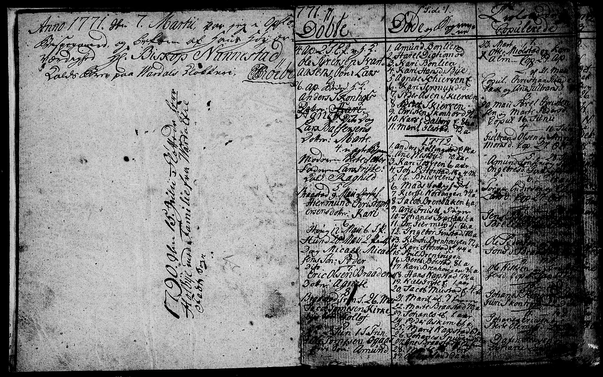 Vardal prestekontor, SAH/PREST-100/H/Ha/Hab/L0001: Parish register (copy) no. 1, 1771-1790, p. 0-1