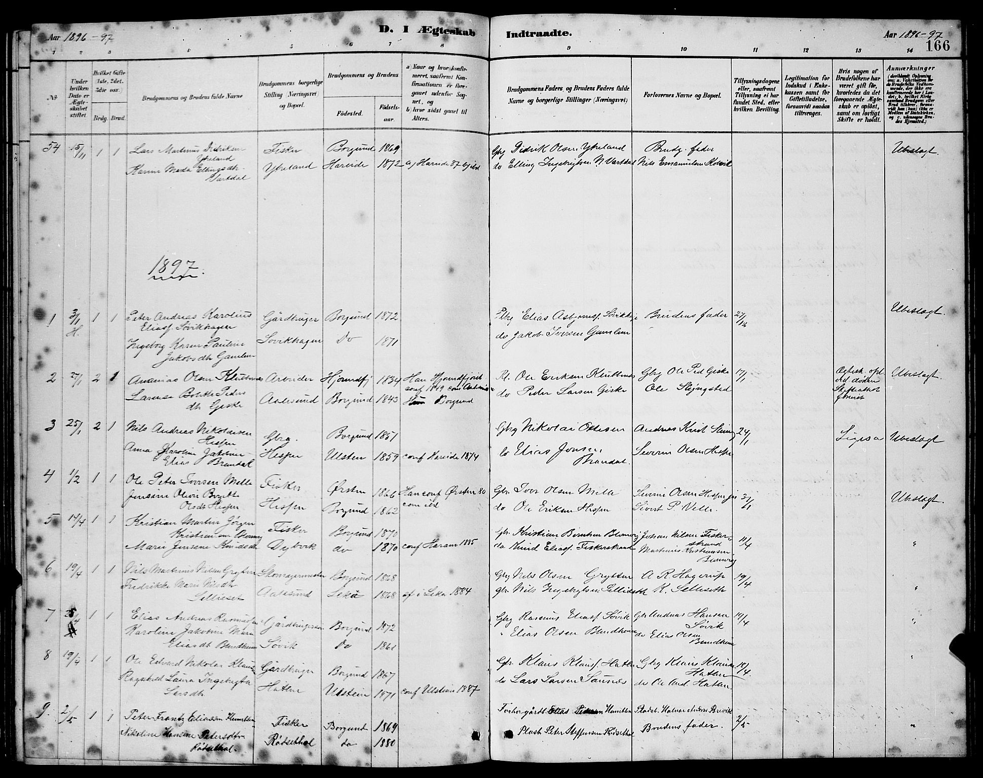 Ministerialprotokoller, klokkerbøker og fødselsregistre - Møre og Romsdal, SAT/A-1454/528/L0430: Parish register (copy) no. 528C11, 1884-1899, p. 166