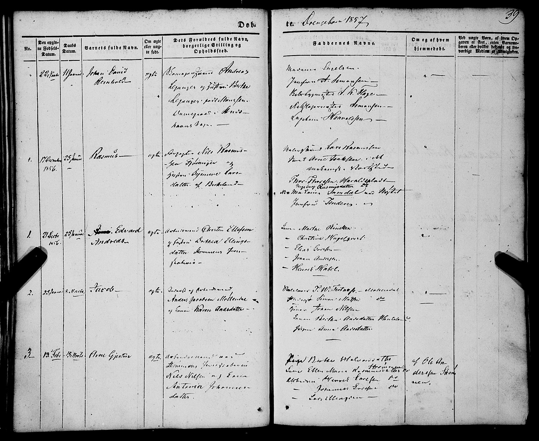 St. Jørgens hospital og Årstad sokneprestembete, AV/SAB-A-99934: Parish register (official) no. A 4, 1844-1863, p. 39