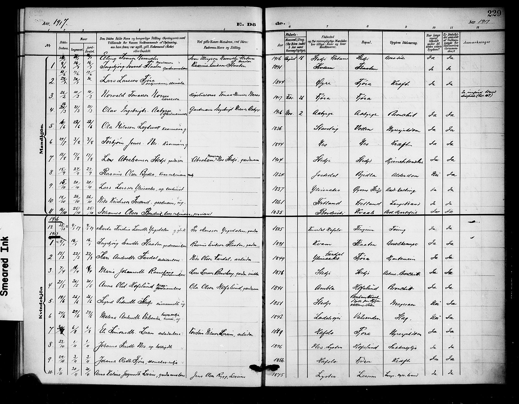 Sogndal sokneprestembete, AV/SAB-A-81301/H/Hab/Haba/L0002: Parish register (copy) no. A 2, 1908-1924, p. 229