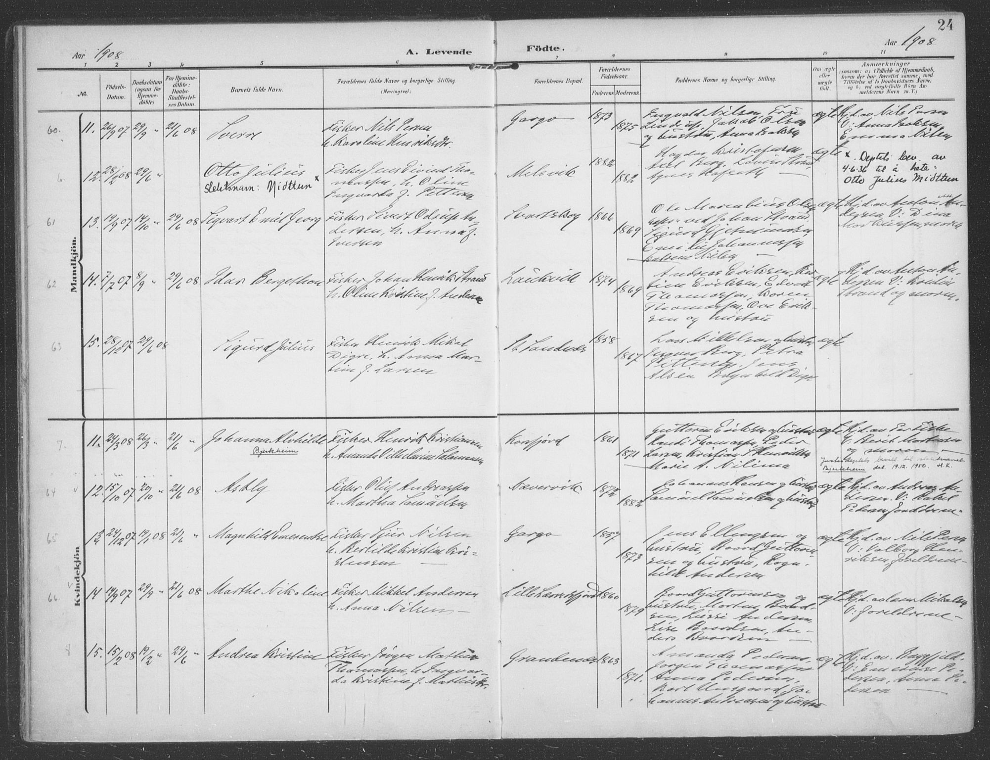 Talvik sokneprestkontor, SATØ/S-1337/H/Ha/L0017kirke: Parish register (official) no. 17, 1906-1915, p. 24