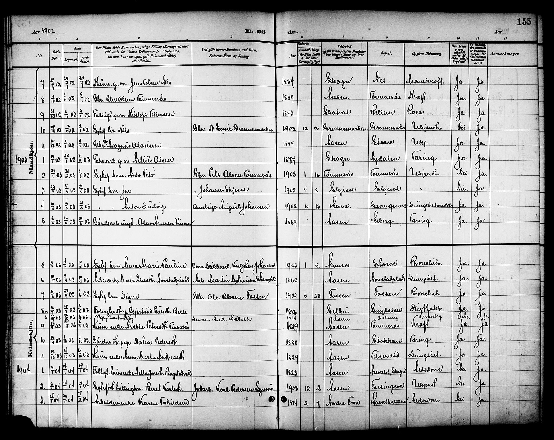 Ministerialprotokoller, klokkerbøker og fødselsregistre - Nord-Trøndelag, SAT/A-1458/714/L0135: Parish register (copy) no. 714C04, 1899-1918, p. 155