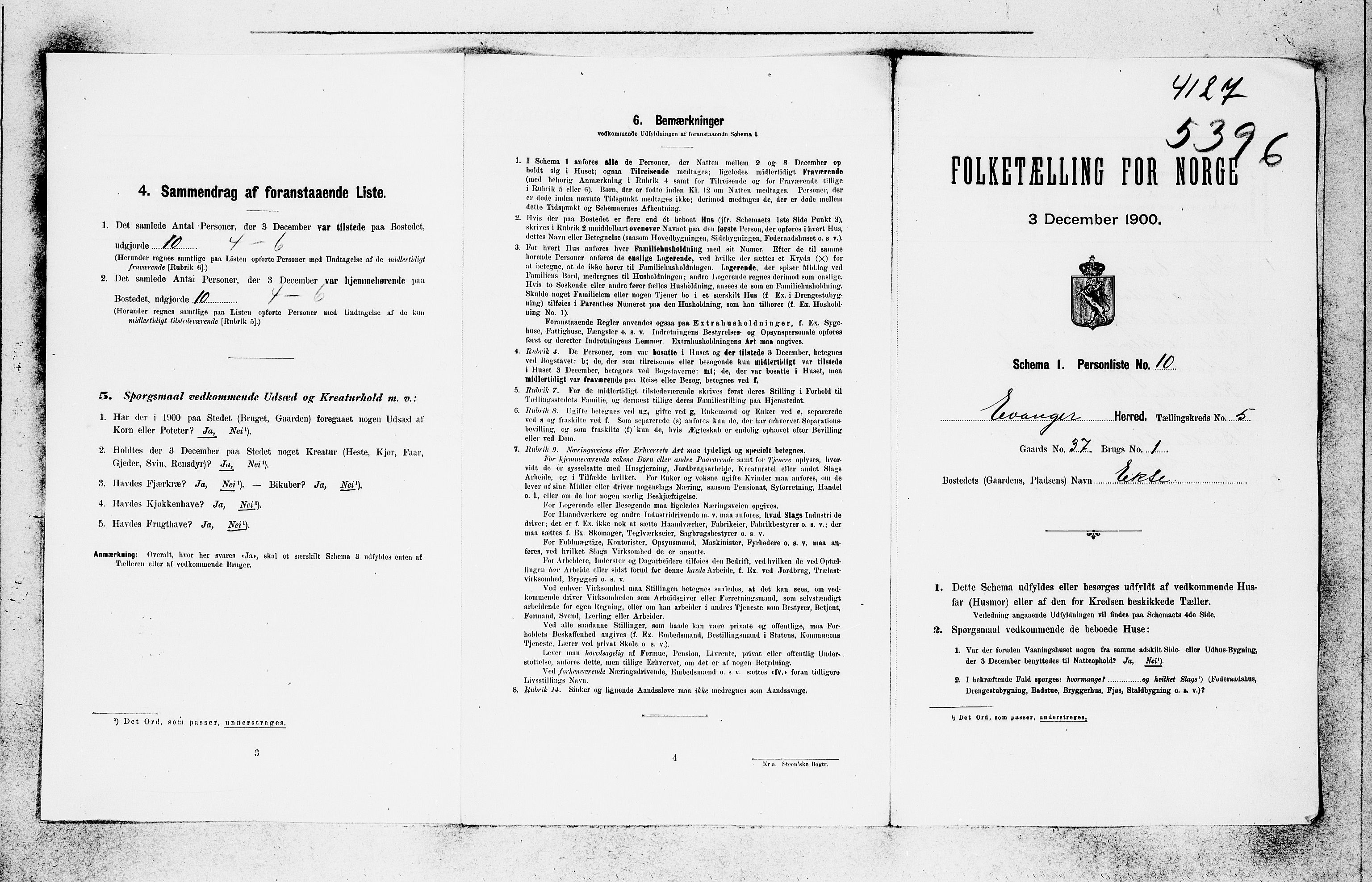 SAB, 1900 census for Evanger, 1900, p. 36