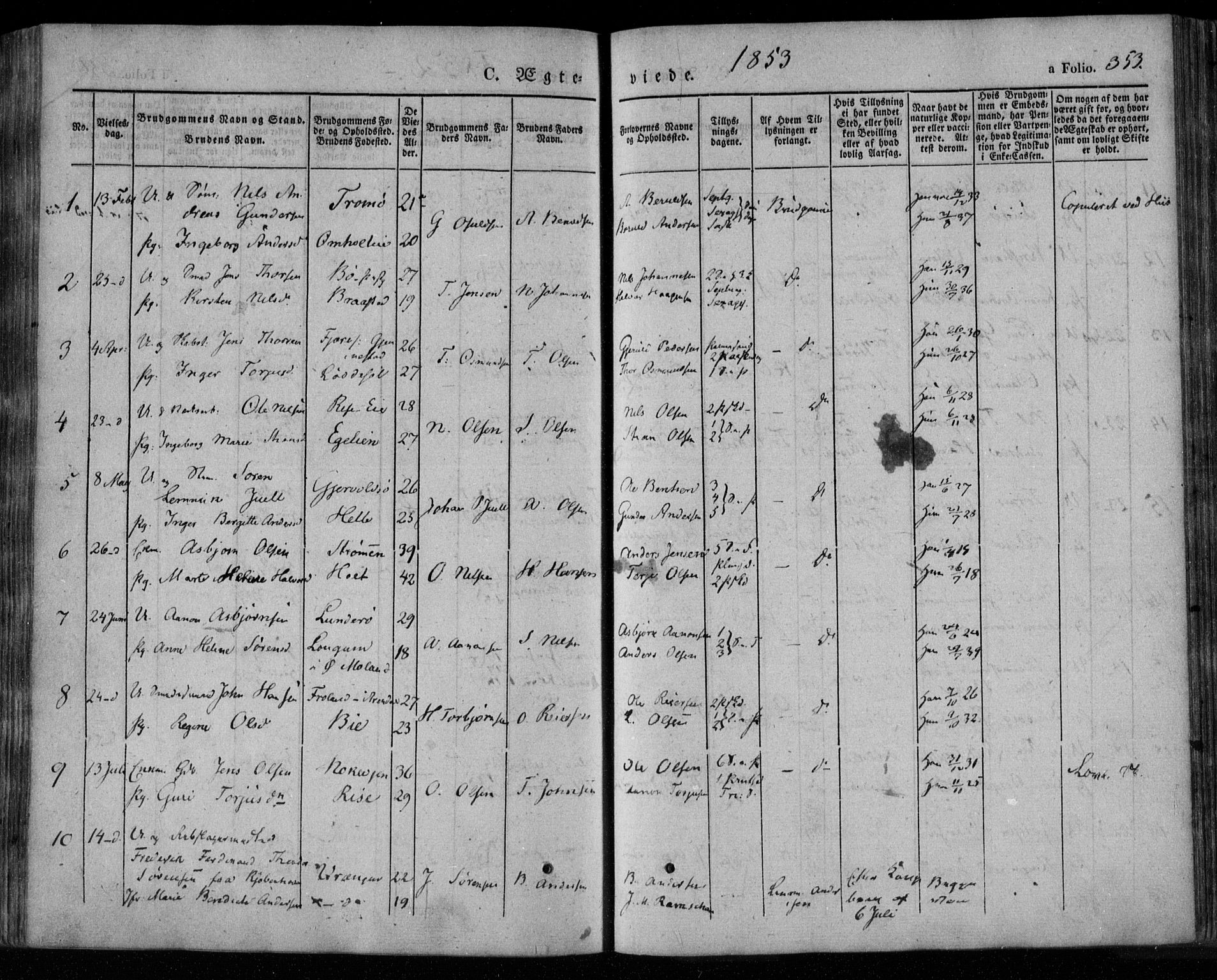 Øyestad sokneprestkontor, AV/SAK-1111-0049/F/Fa/L0014: Parish register (official) no. A 14, 1843-1856, p. 353