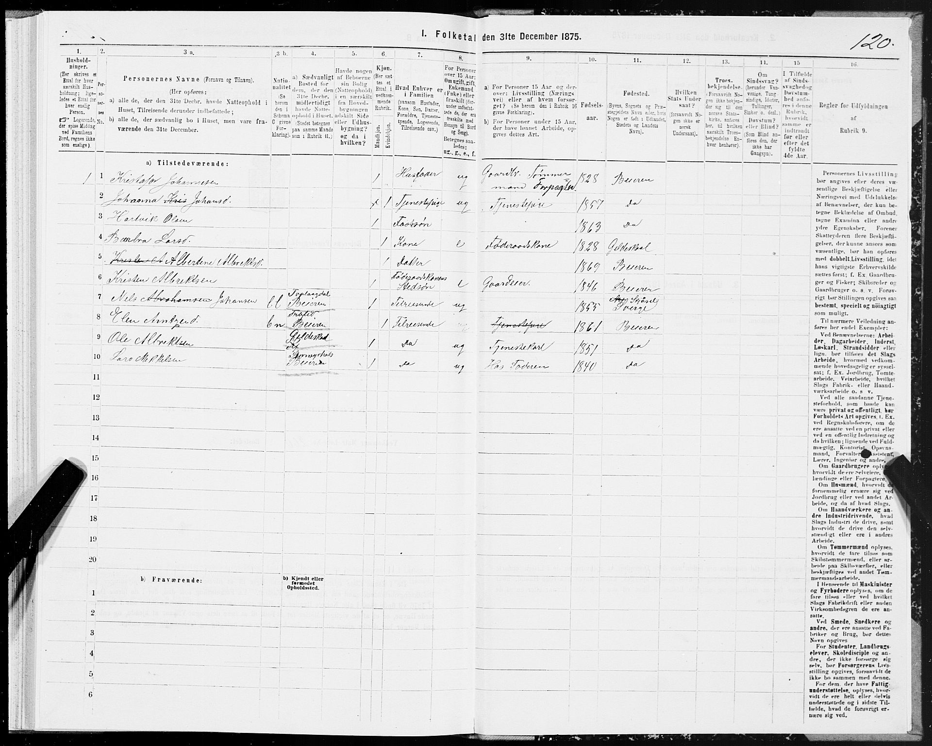 SAT, 1875 census for 1839P Beiarn, 1875, p. 1120