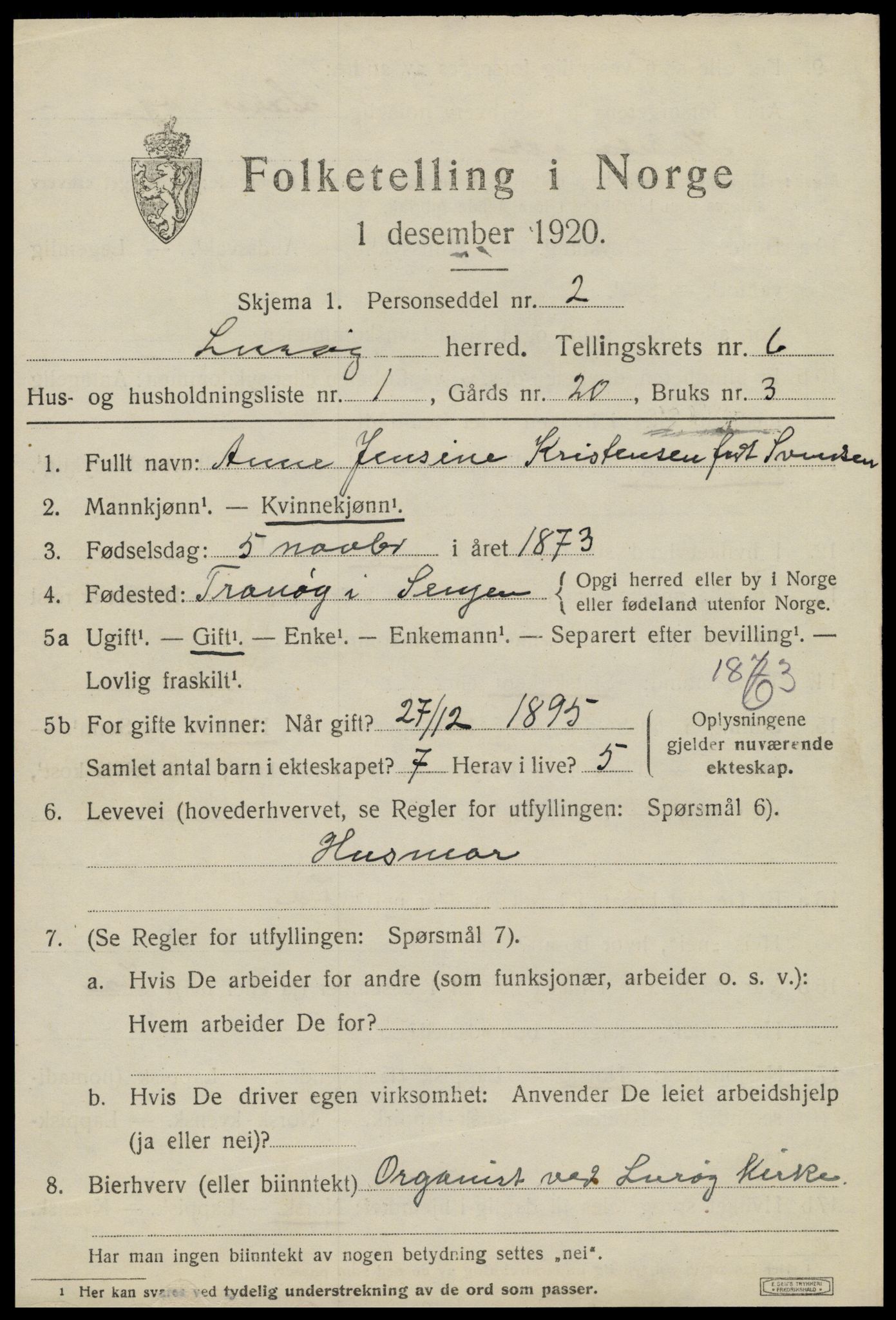 SAT, 1920 census for Lurøy, 1920, p. 3075