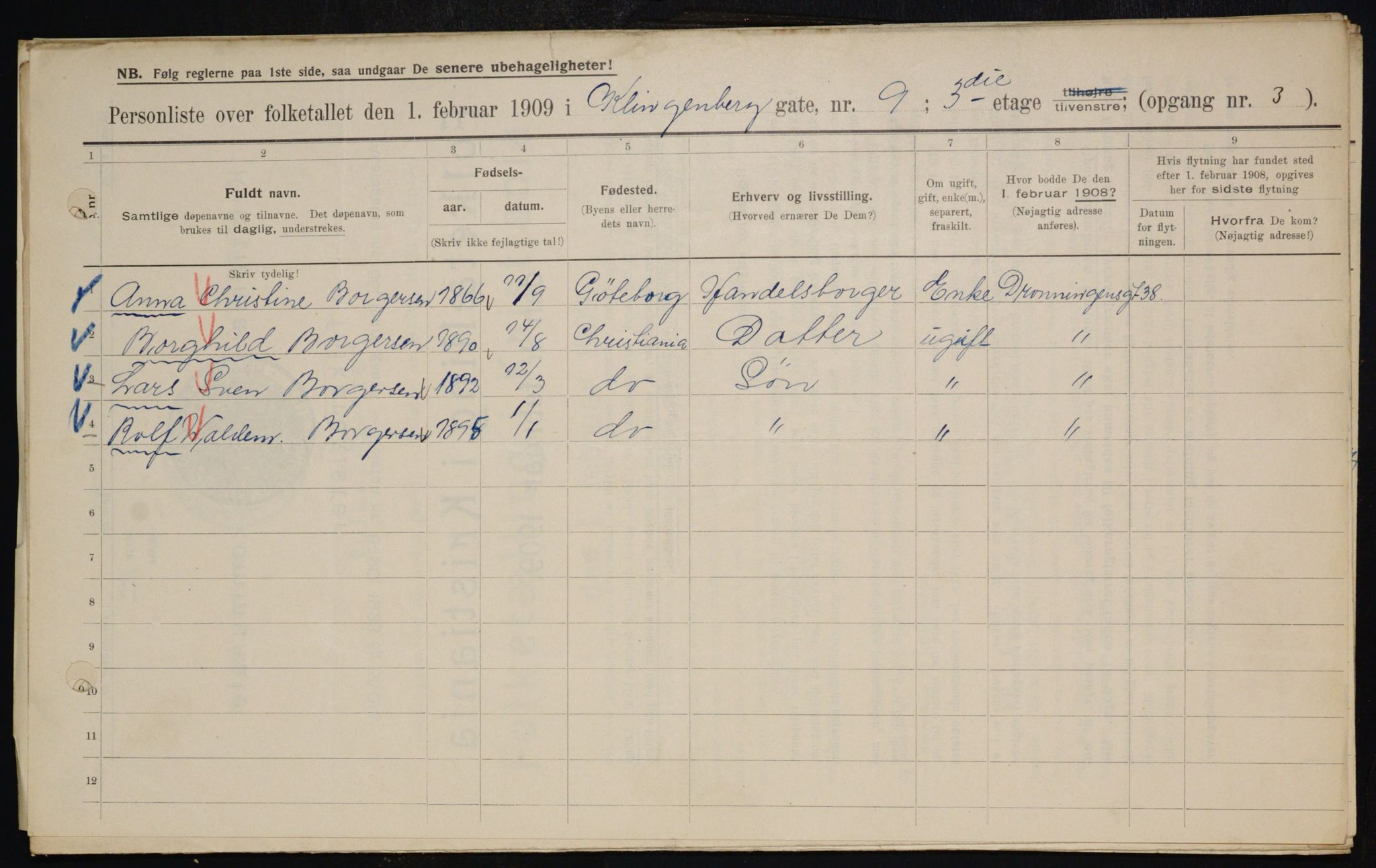 OBA, Municipal Census 1909 for Kristiania, 1909, p. 47571