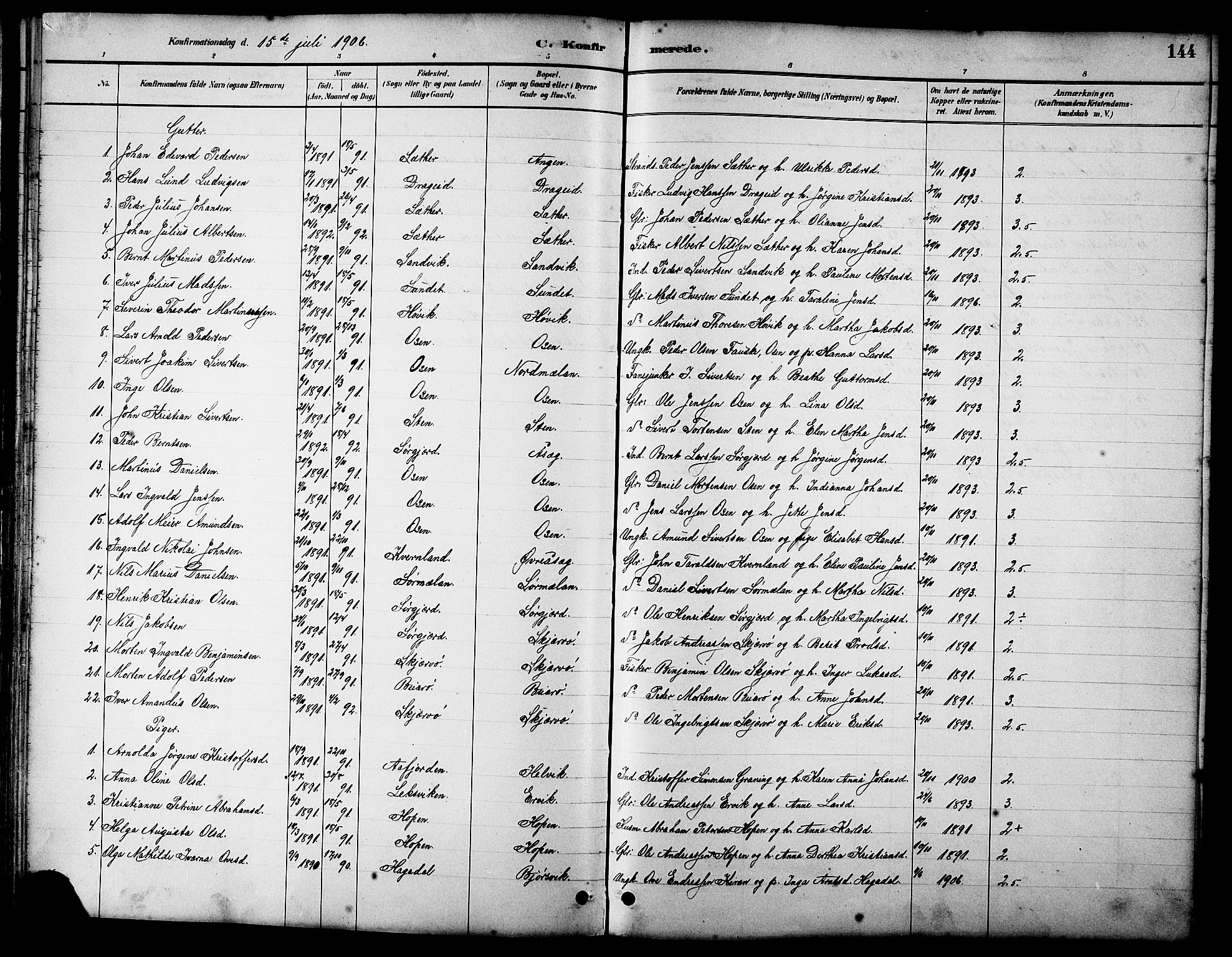 Ministerialprotokoller, klokkerbøker og fødselsregistre - Sør-Trøndelag, SAT/A-1456/658/L0726: Parish register (copy) no. 658C02, 1883-1908, p. 144