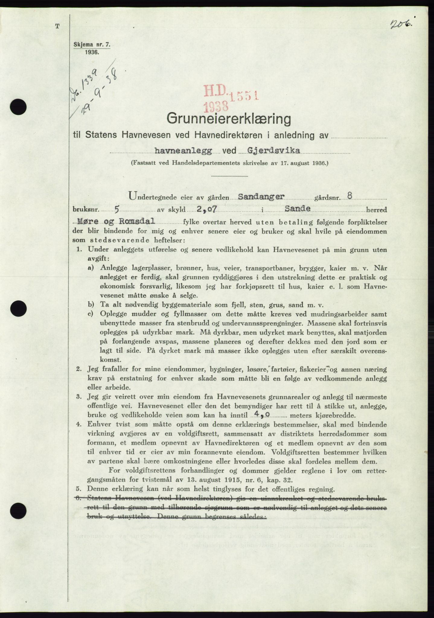 Søre Sunnmøre sorenskriveri, AV/SAT-A-4122/1/2/2C/L0066: Mortgage book no. 60, 1938-1938, Diary no: : 1339/1938