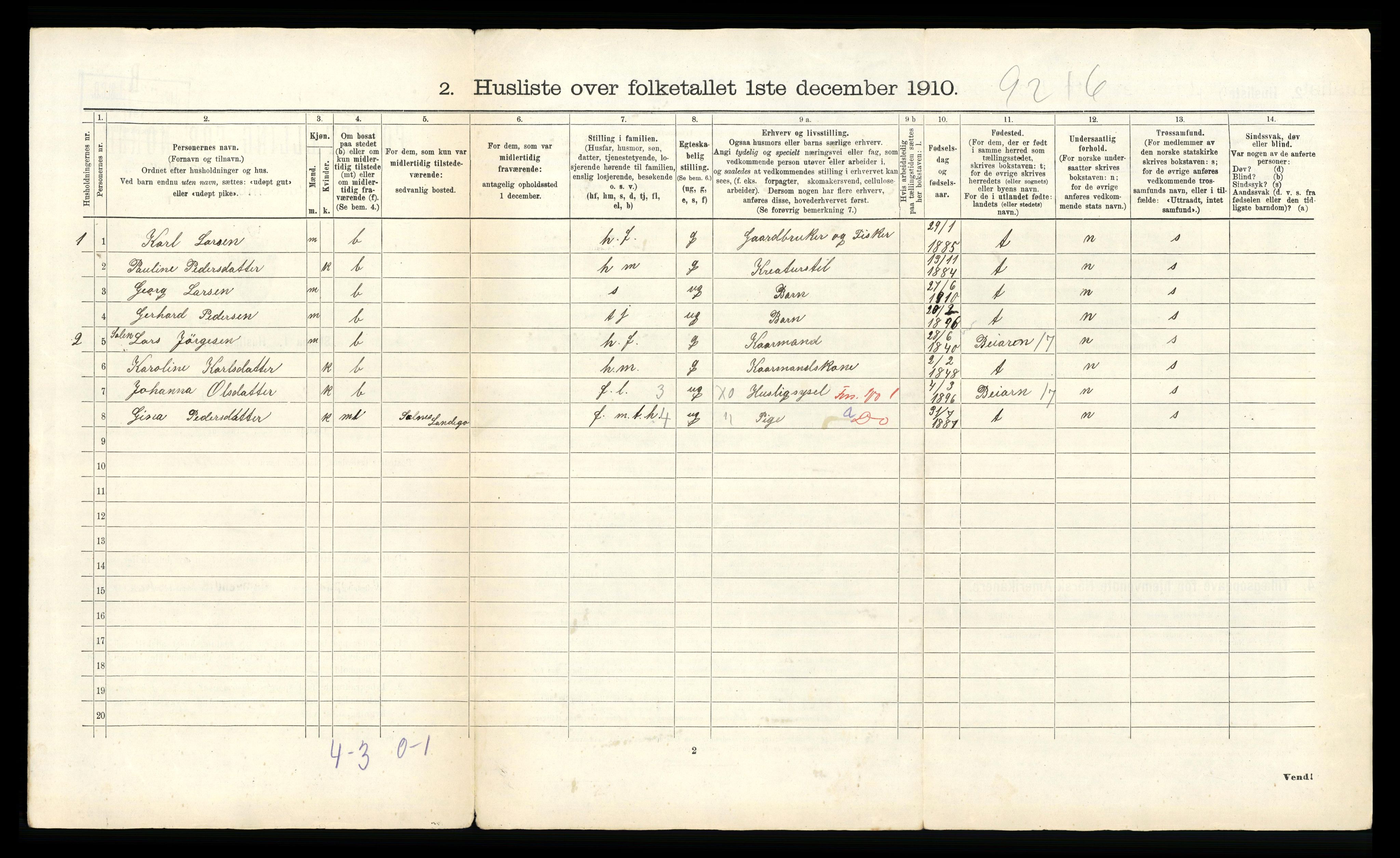 RA, 1910 census for Bodin, 1910, p. 84