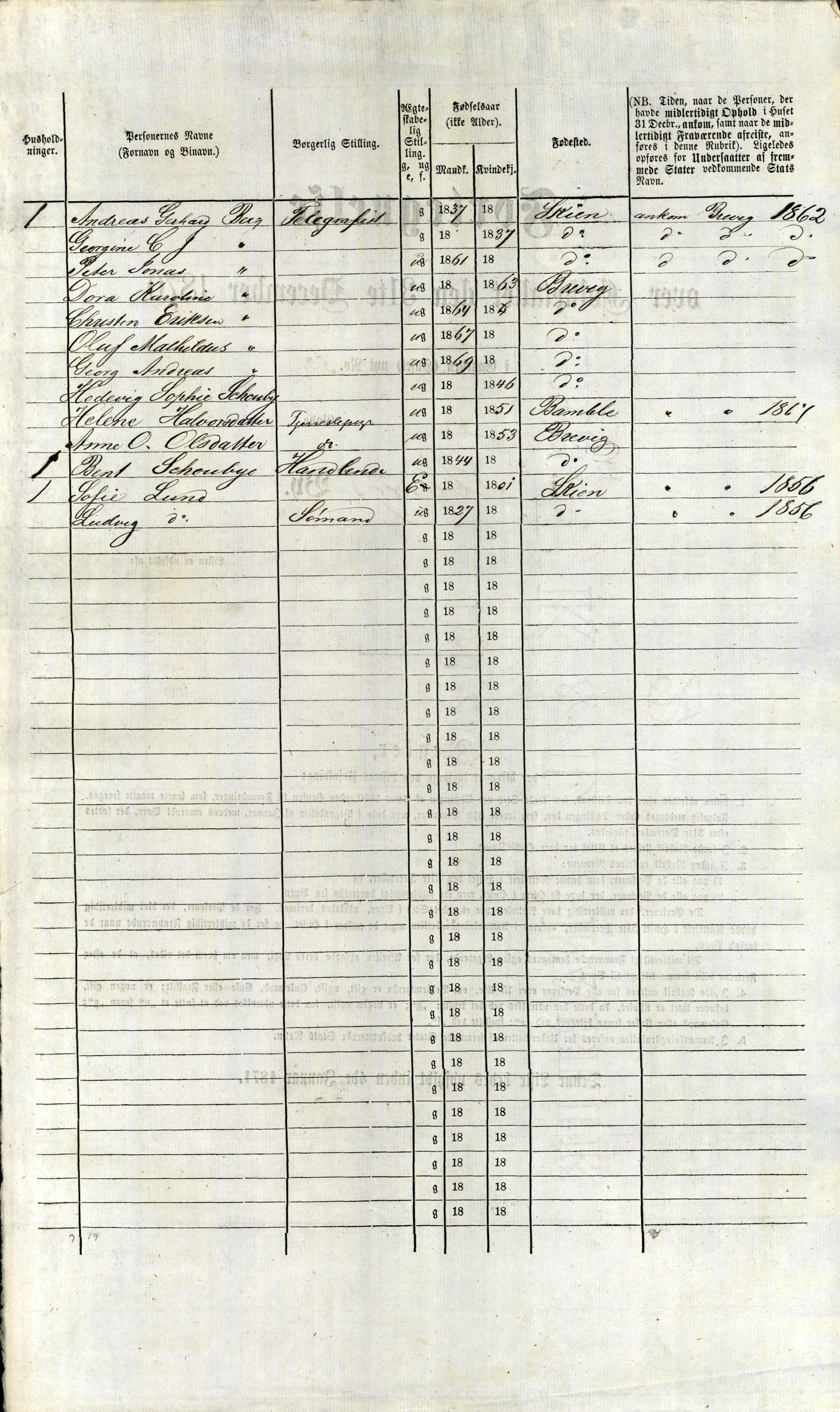 RA, 1870 census for 0804 Brevik, 1870, p. 107