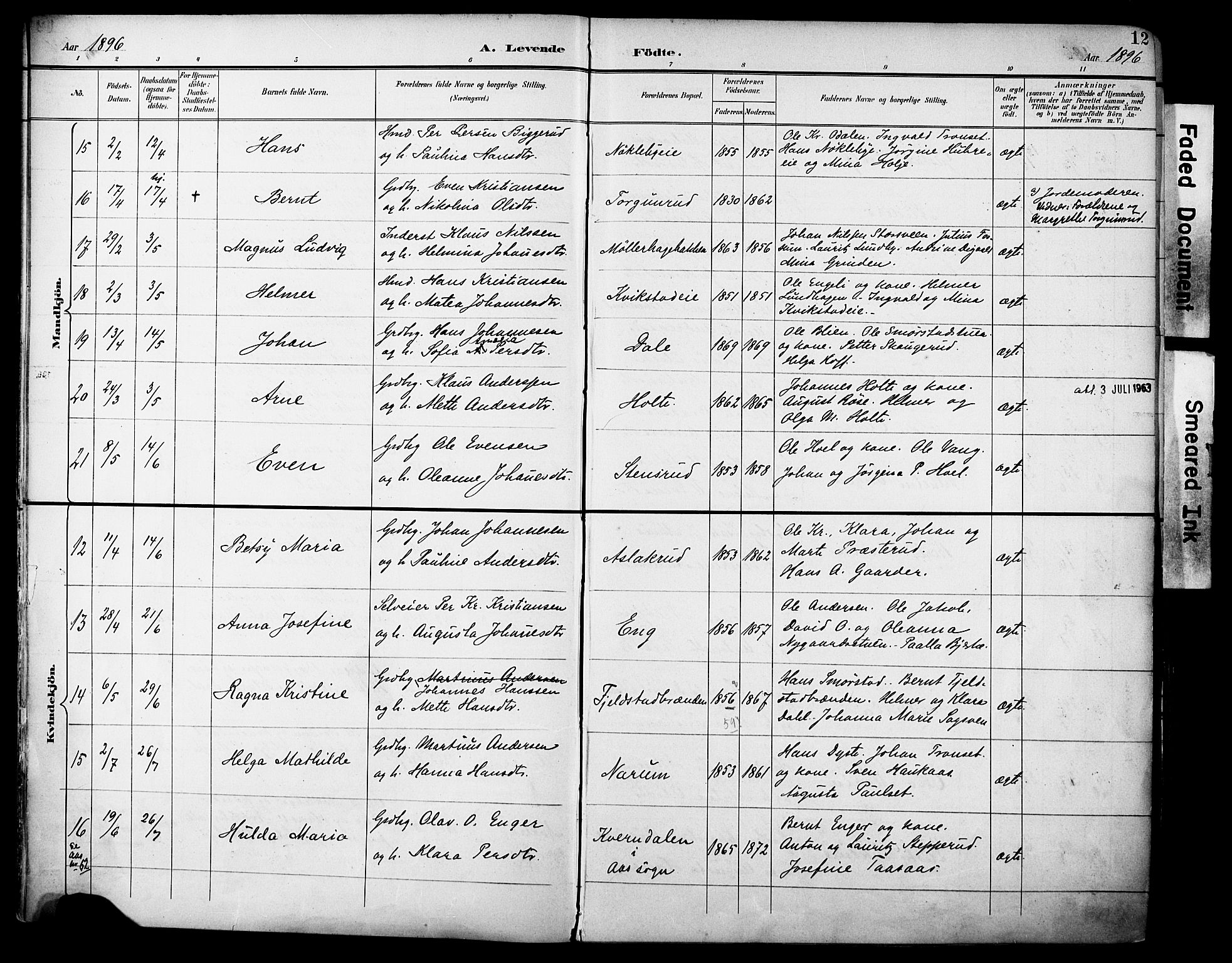 Vestre Toten prestekontor, AV/SAH-PREST-108/H/Ha/Haa/L0013: Parish register (official) no. 13, 1895-1911, p. 12