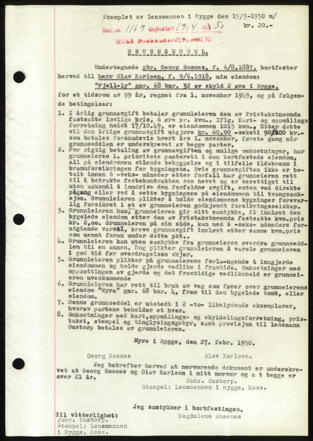 Moss sorenskriveri, SAO/A-10168: Mortgage book no. A25, 1950-1950, Diary no: : 1167/1950