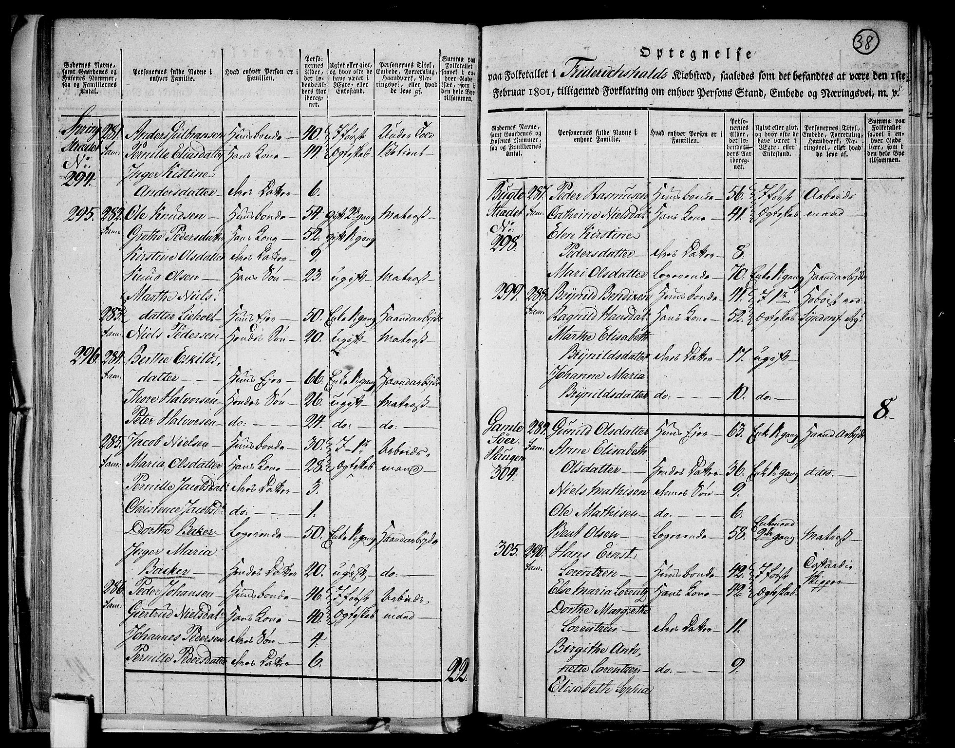 RA, 1801 census for 0101P Fredrikshald, 1801, p. 37b-38a