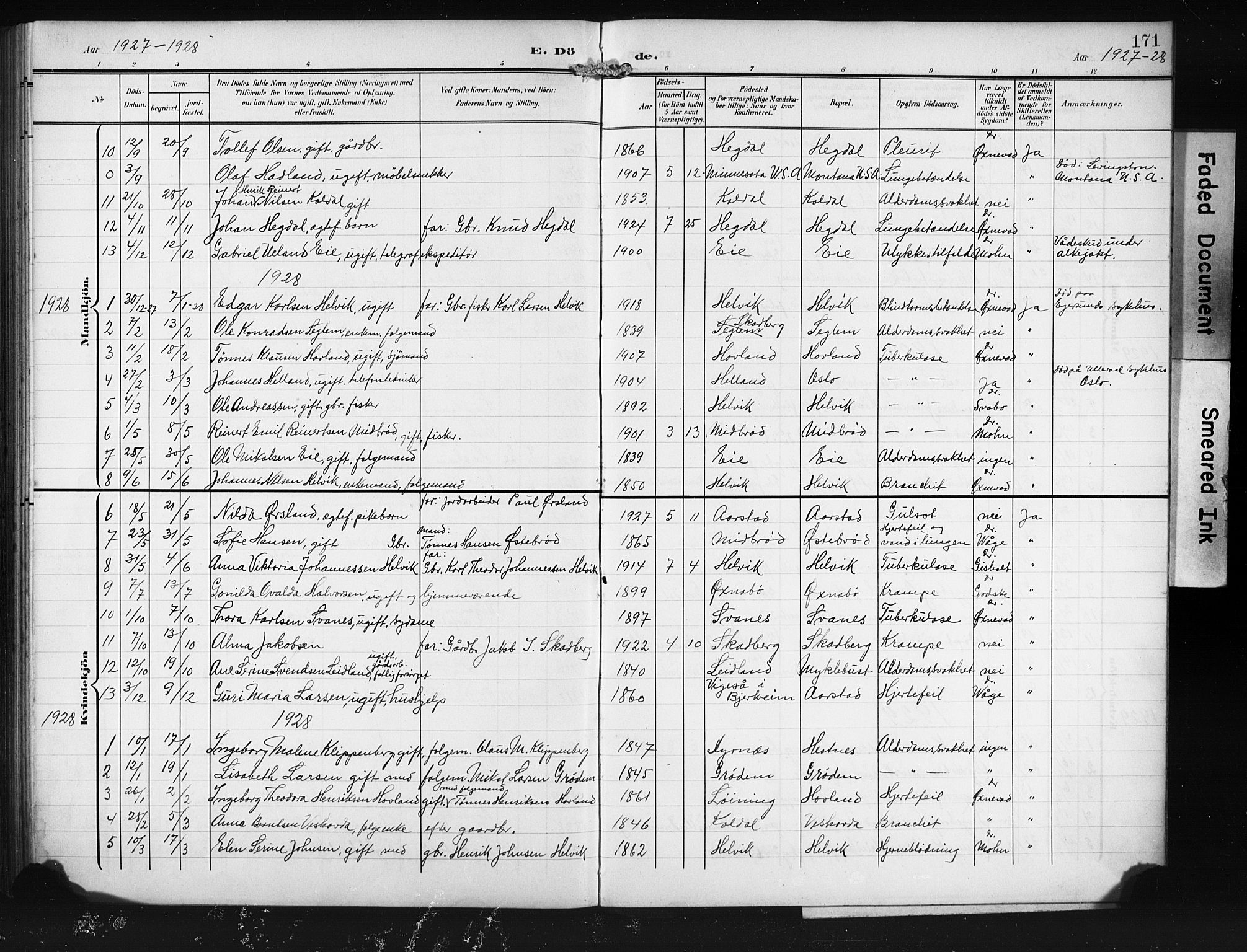 Eigersund sokneprestkontor, AV/SAST-A-101807/S09/L0011: Parish register (copy) no. B 11, 1908-1930, p. 171