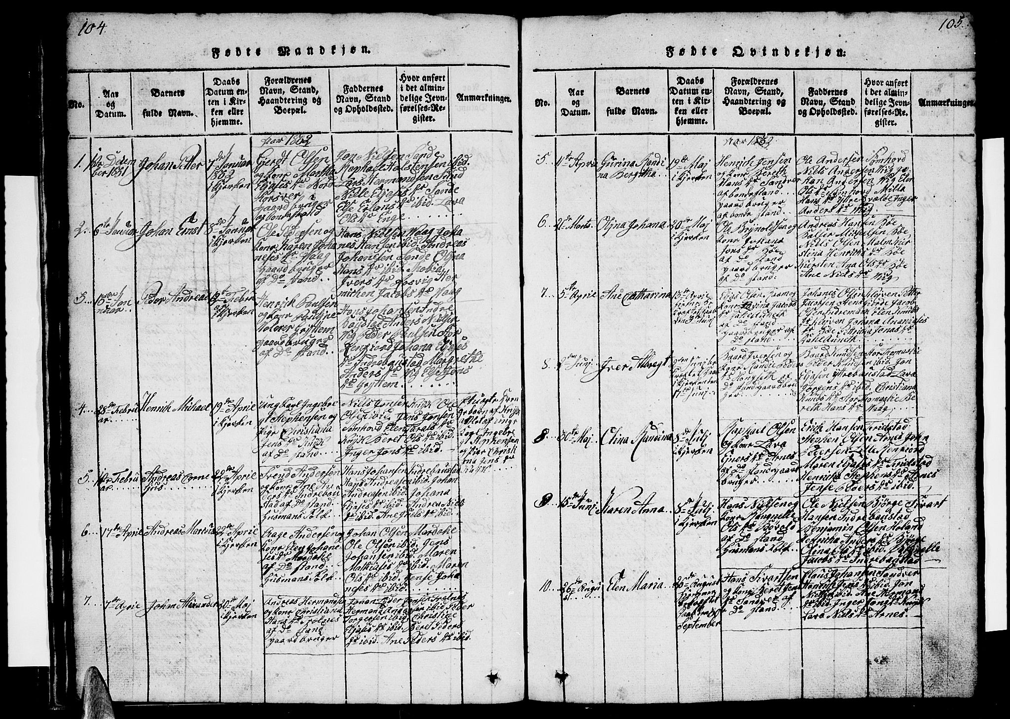 Ministerialprotokoller, klokkerbøker og fødselsregistre - Nordland, SAT/A-1459/812/L0186: Parish register (copy) no. 812C04, 1820-1849, p. 104-105