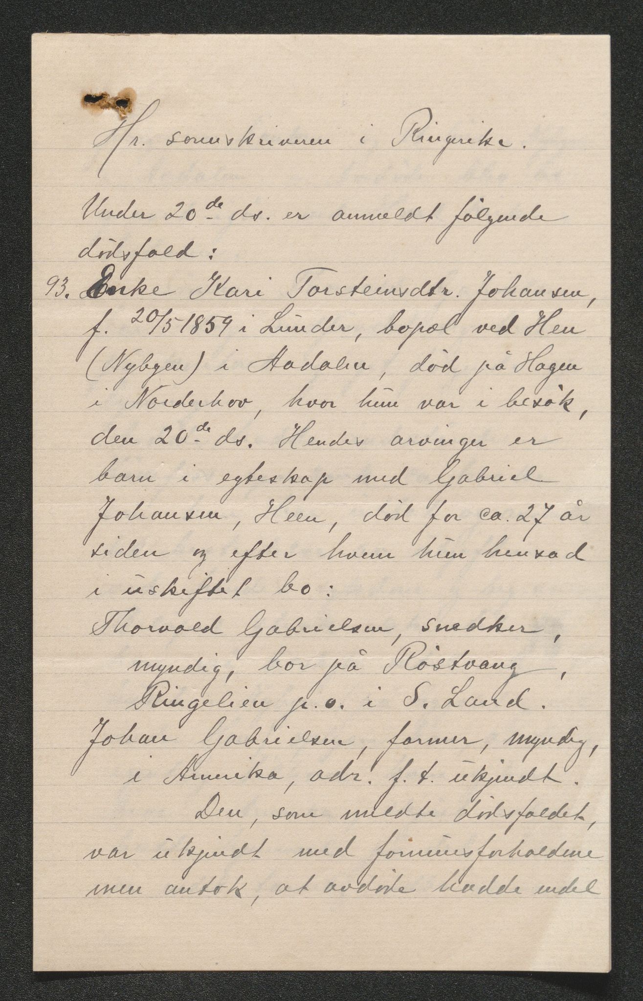 Ringerike sorenskriveri, AV/SAKO-A-105/H/Ha/Hab/L0012: Dødsfallslister Norderhov, 1909-1923