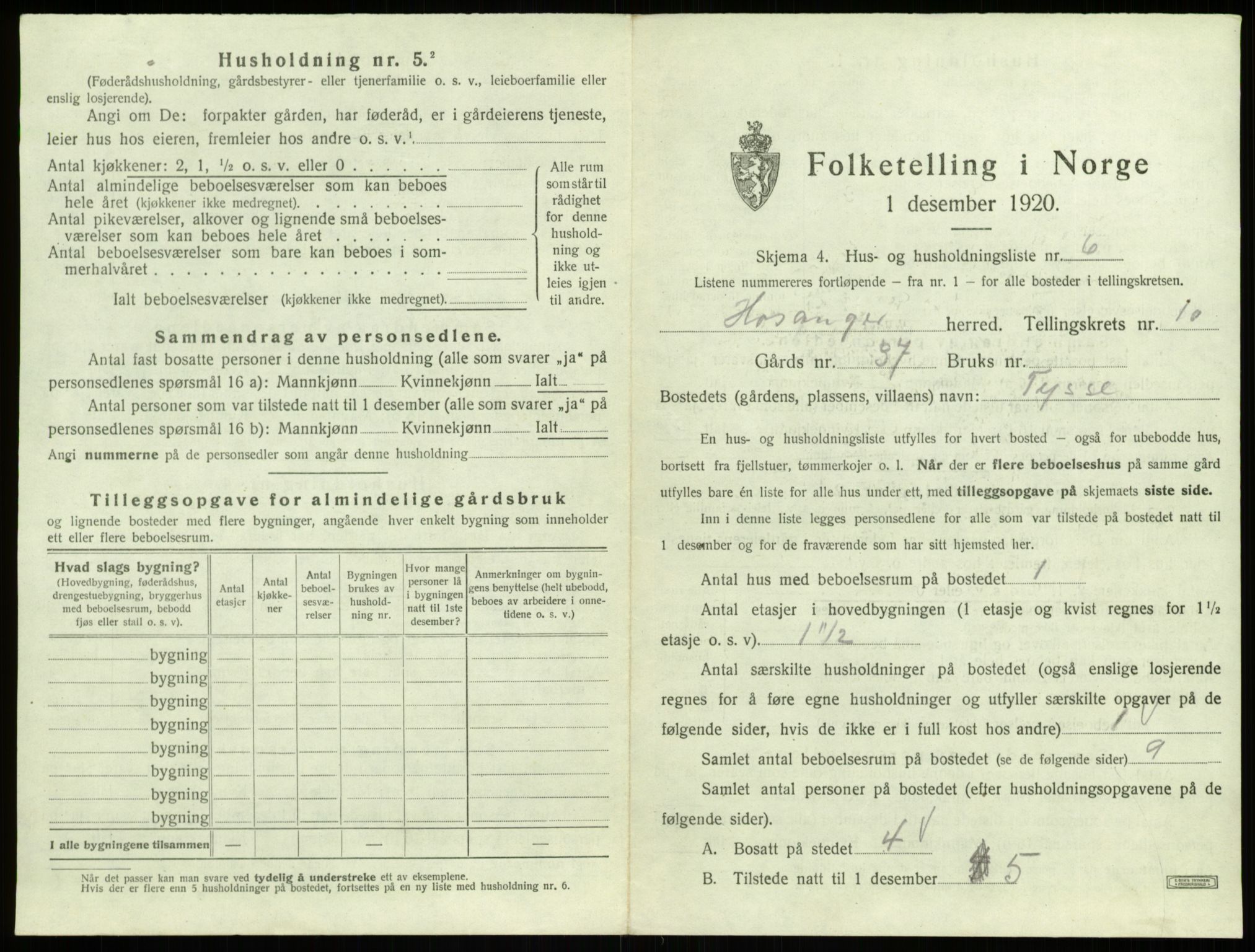 SAB, 1920 census for Hosanger, 1920, p. 548