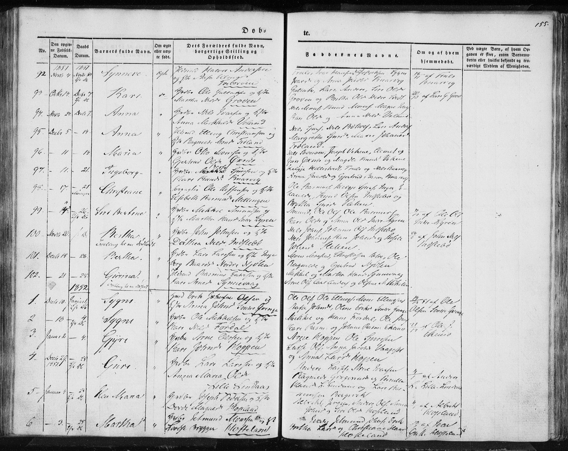 Lindås Sokneprestembete, SAB/A-76701/H/Haa: Parish register (official) no. A 10, 1842-1862, p. 155