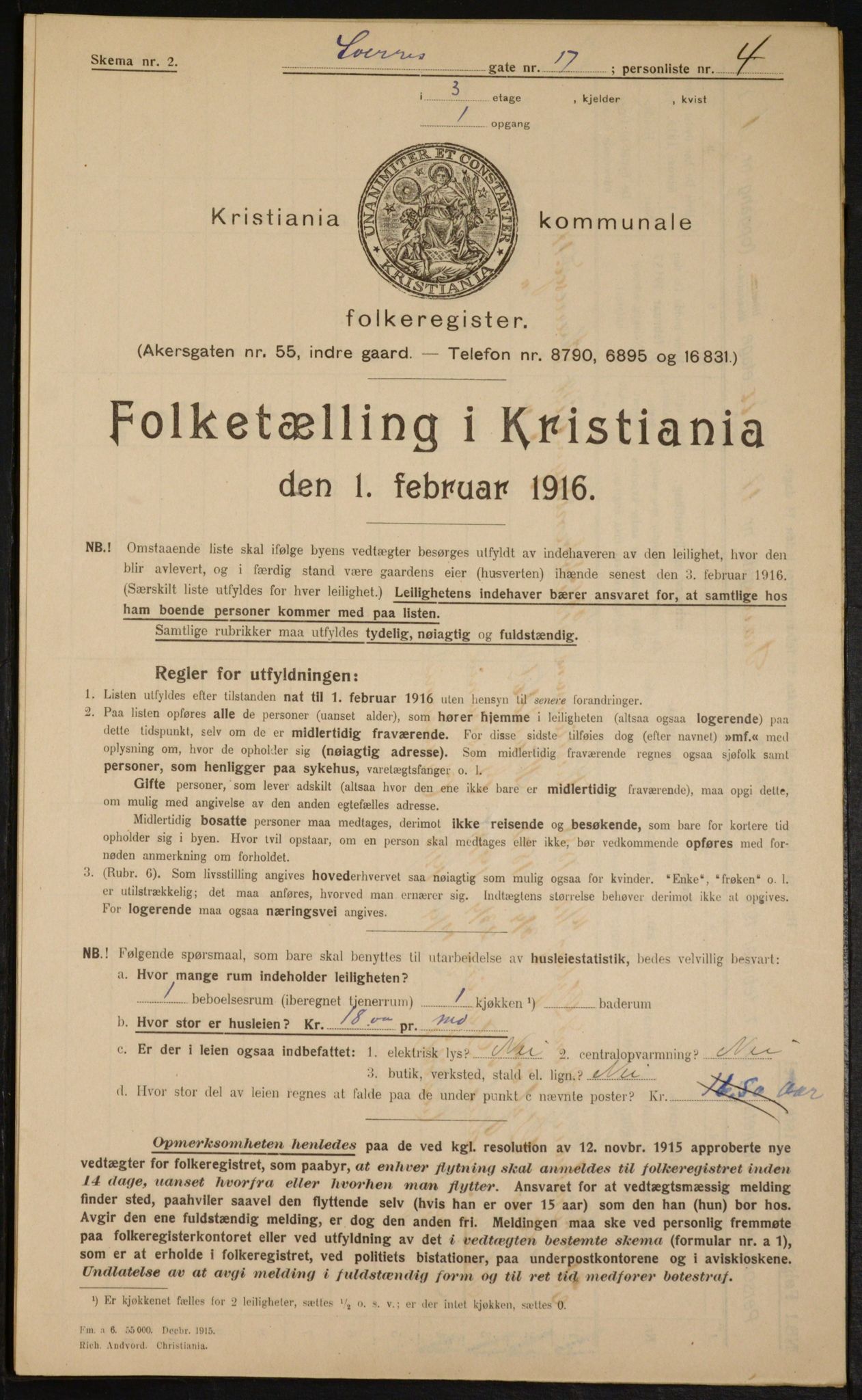 OBA, Municipal Census 1916 for Kristiania, 1916, p. 108932