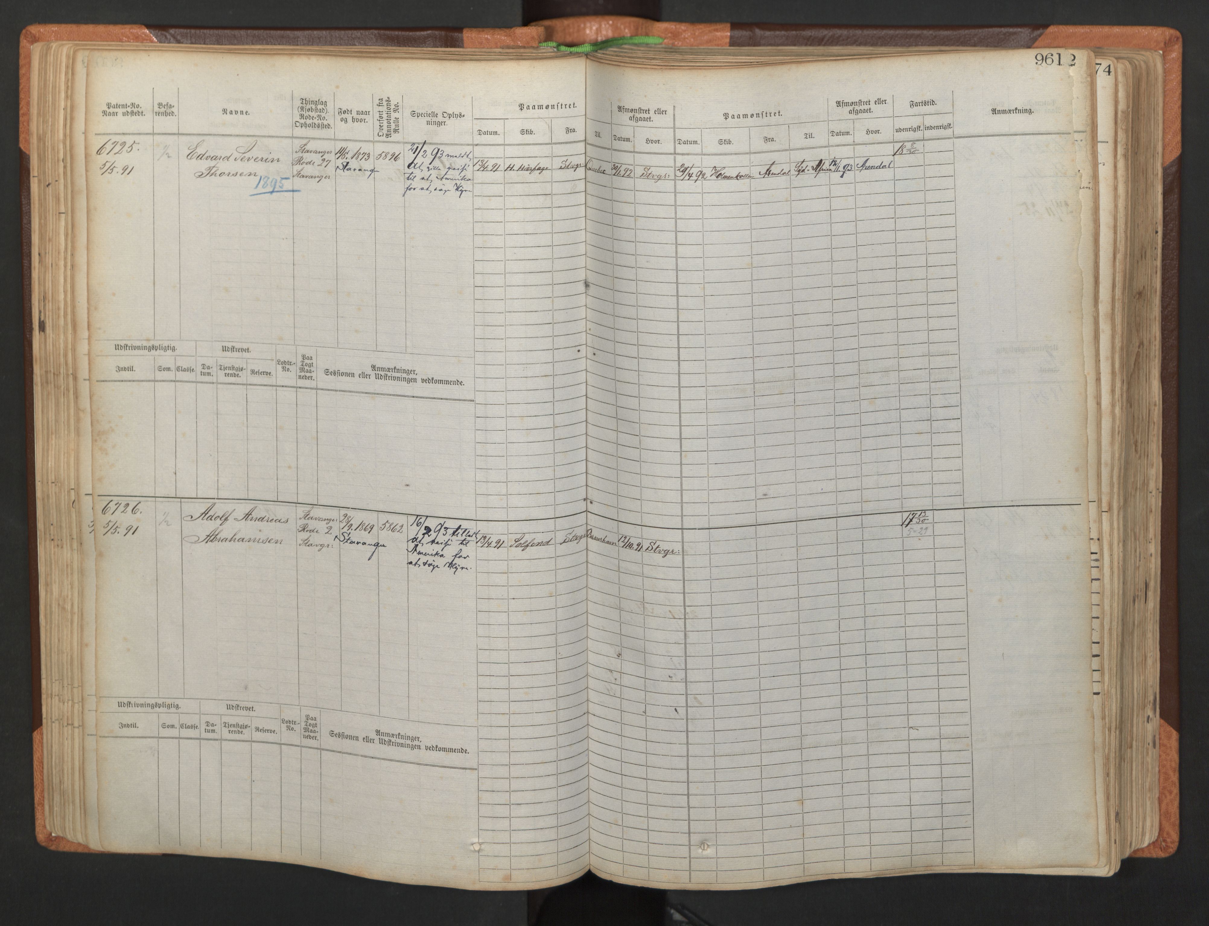 Stavanger sjømannskontor, AV/SAST-A-102006/F/Fb/Fbb/L0011: Sjøfartshovedrulle, patentnr. 6607-7206 (del 2), 1887-1896, p. 64