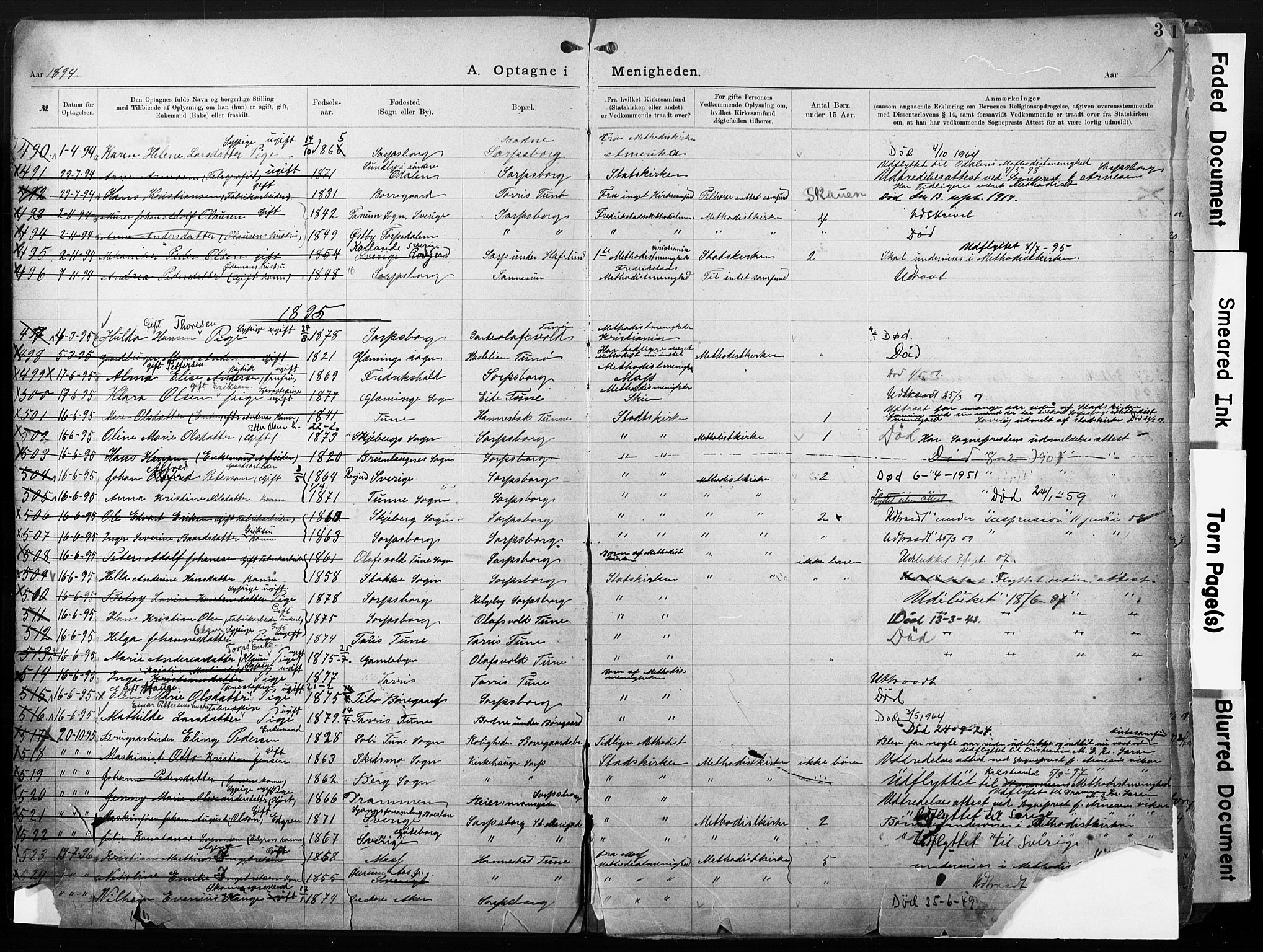 Sarpsborg metodistkirke, SAO/PAO-0233/A/L0004: Dissenter register no. 4, 1892-1923, p. 3