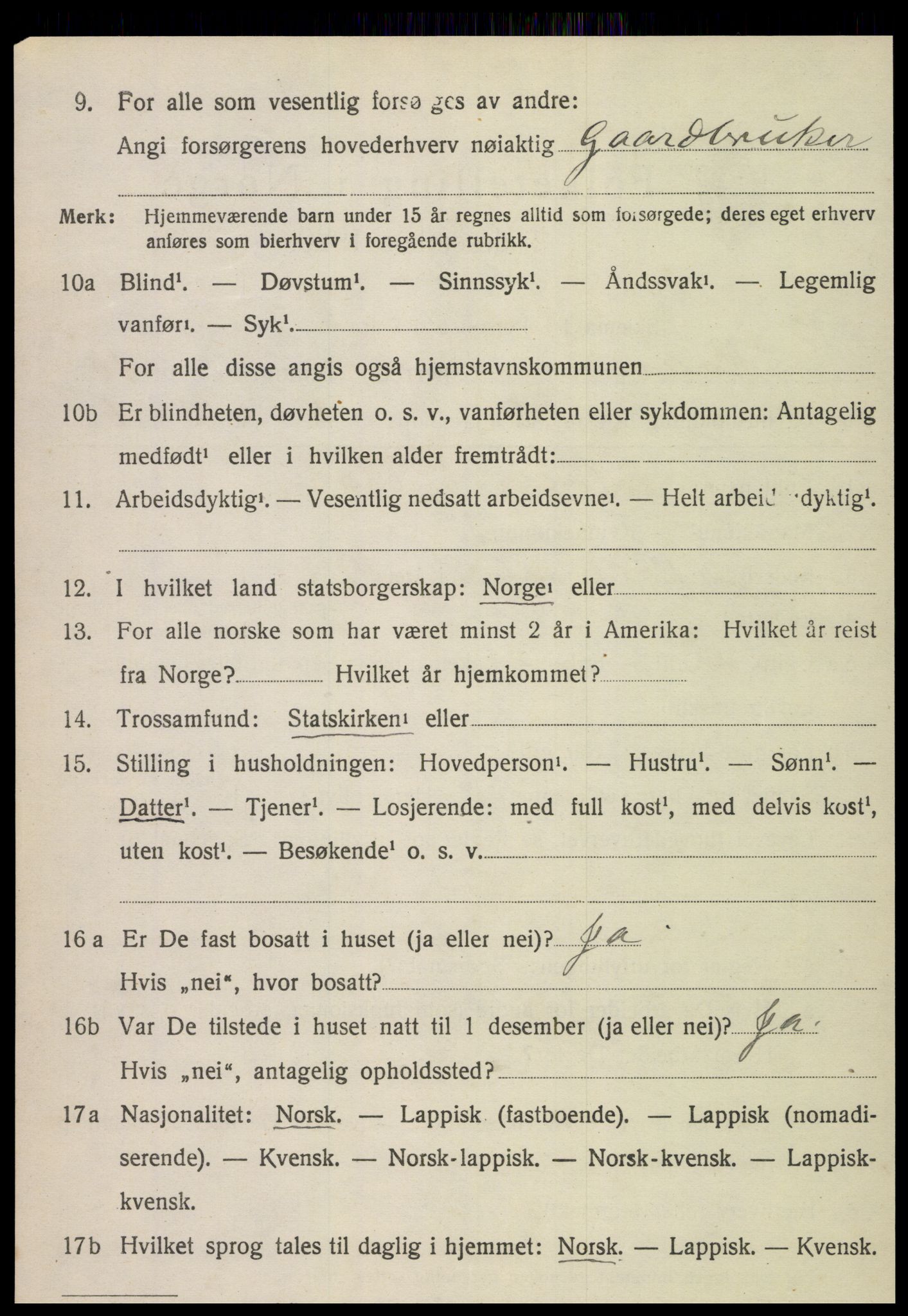 SAT, 1920 census for Kvam, 1920, p. 2556
