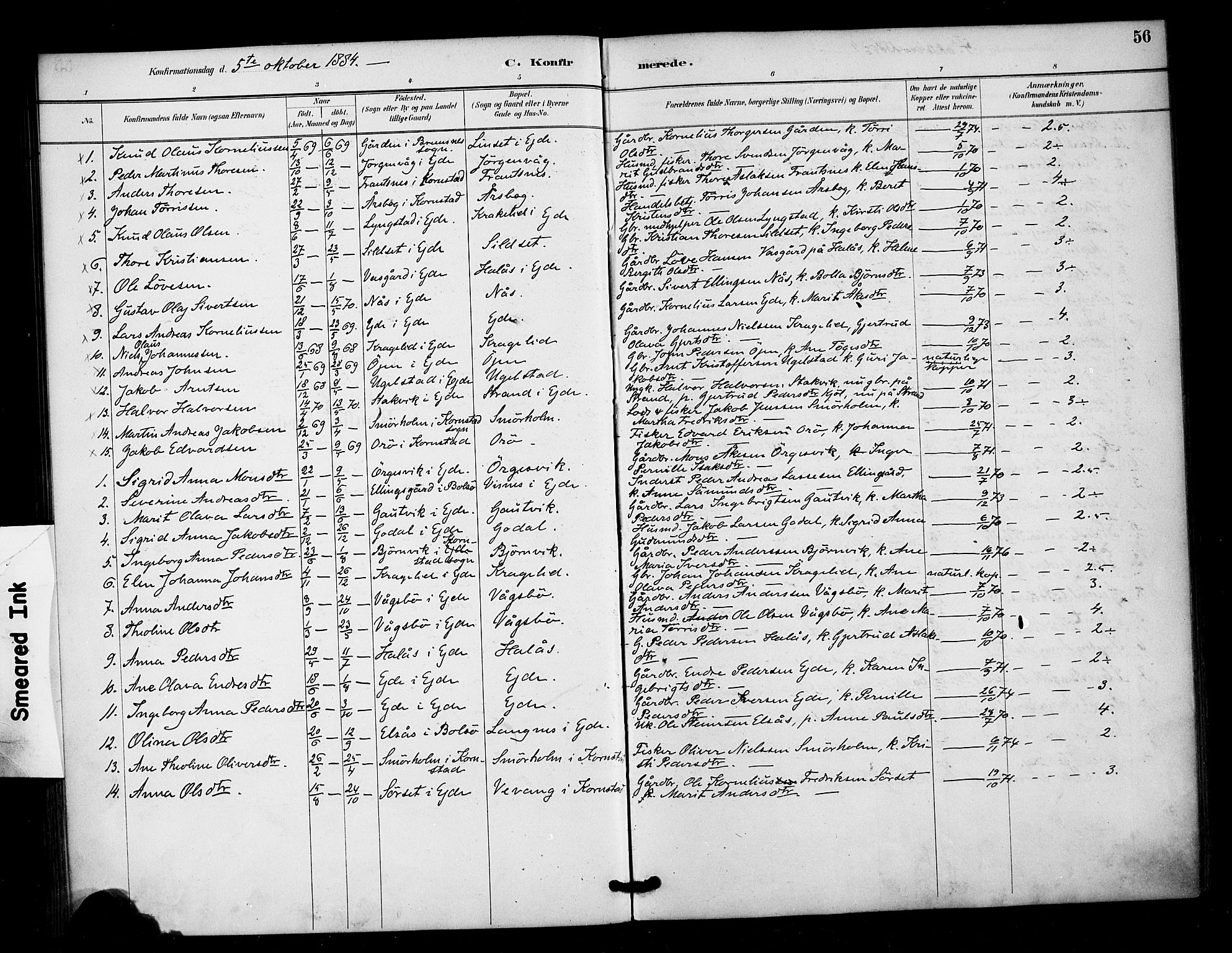 Ministerialprotokoller, klokkerbøker og fødselsregistre - Møre og Romsdal, SAT/A-1454/571/L0836: Parish register (official) no. 571A01, 1884-1899, p. 56