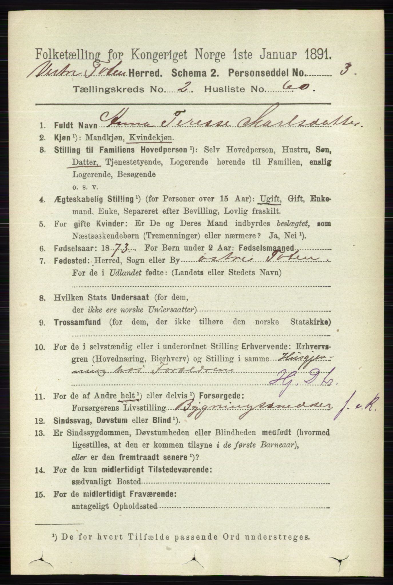RA, 1891 census for 0529 Vestre Toten, 1891, p. 1791