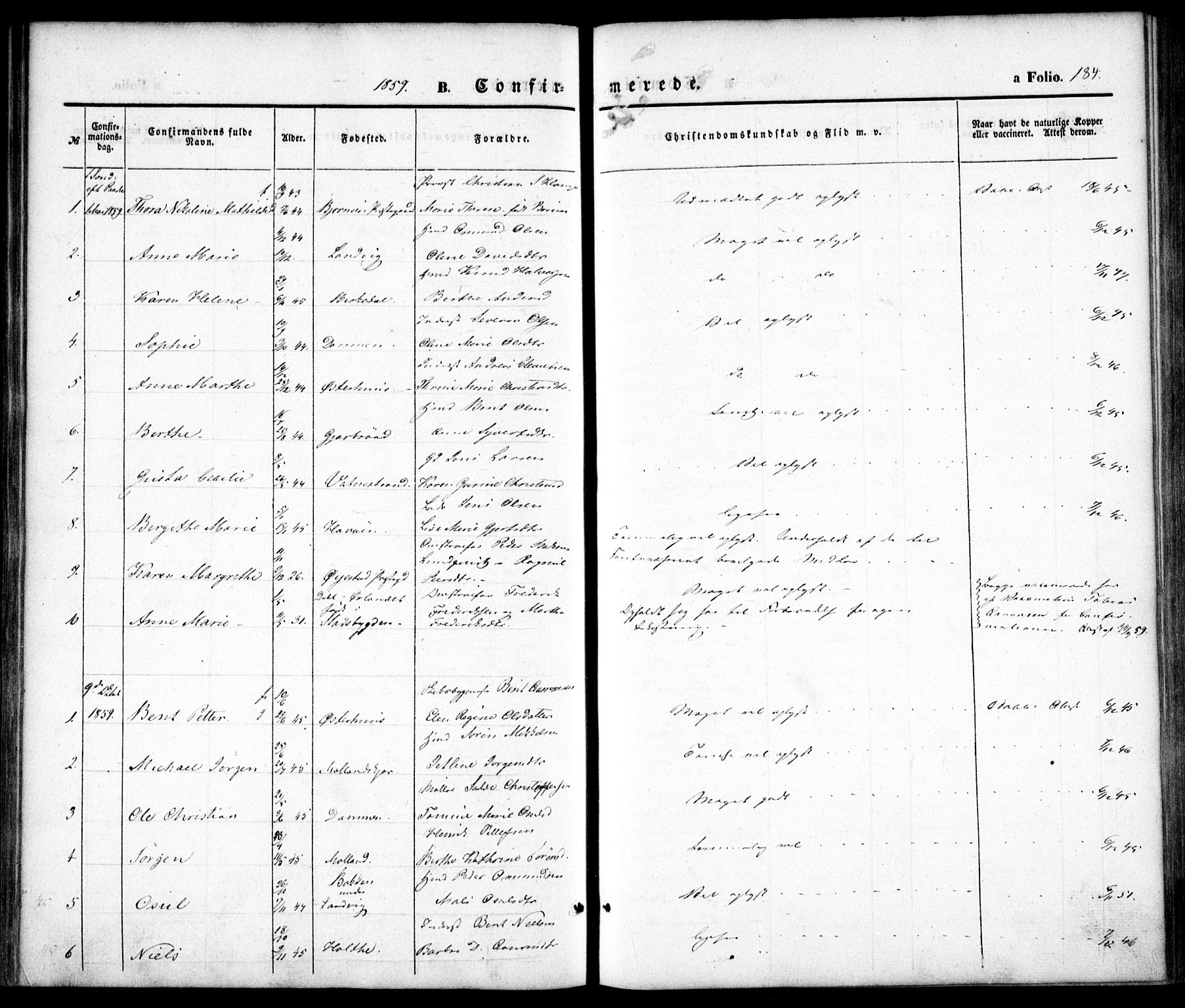 Hommedal sokneprestkontor, AV/SAK-1111-0023/F/Fa/Fab/L0004: Parish register (official) no. A 4, 1848-1860, p. 184