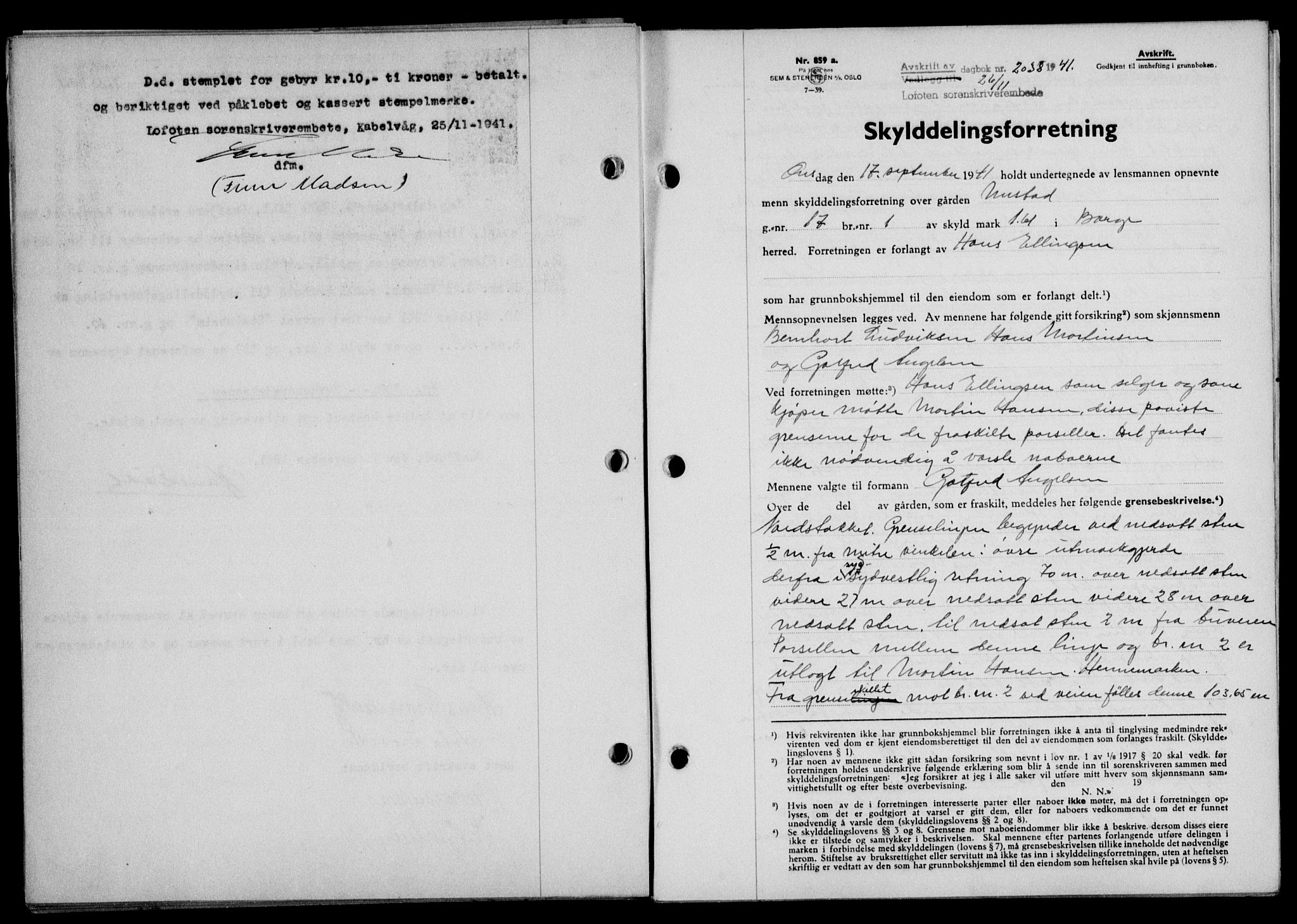 Lofoten sorenskriveri, SAT/A-0017/1/2/2C/L0009a: Mortgage book no. 9a, 1941-1942, Diary no: : 2038/1941