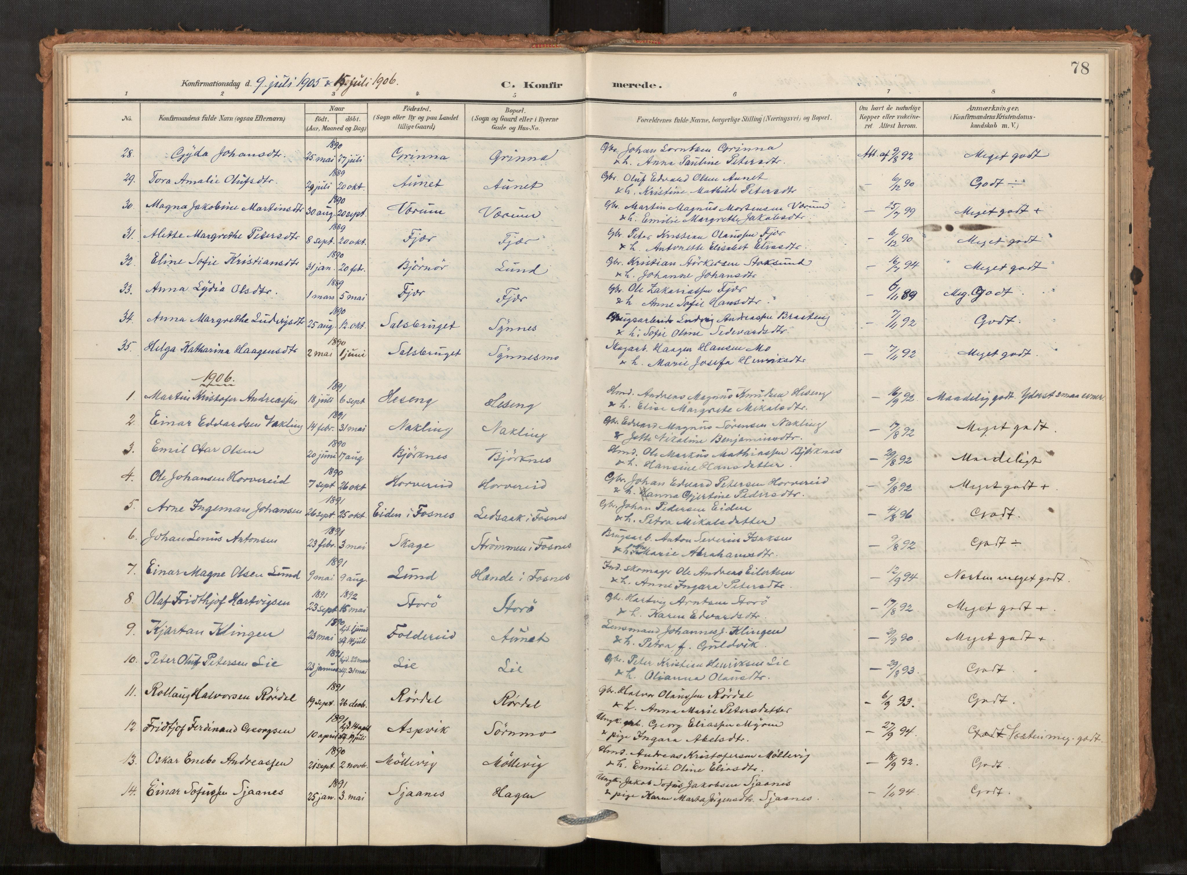 Kolvereid sokneprestkontor, SAT/A-1171/H/Ha/Haa/L0001: Parish register (official) no. 1, 1903-1922, p. 78
