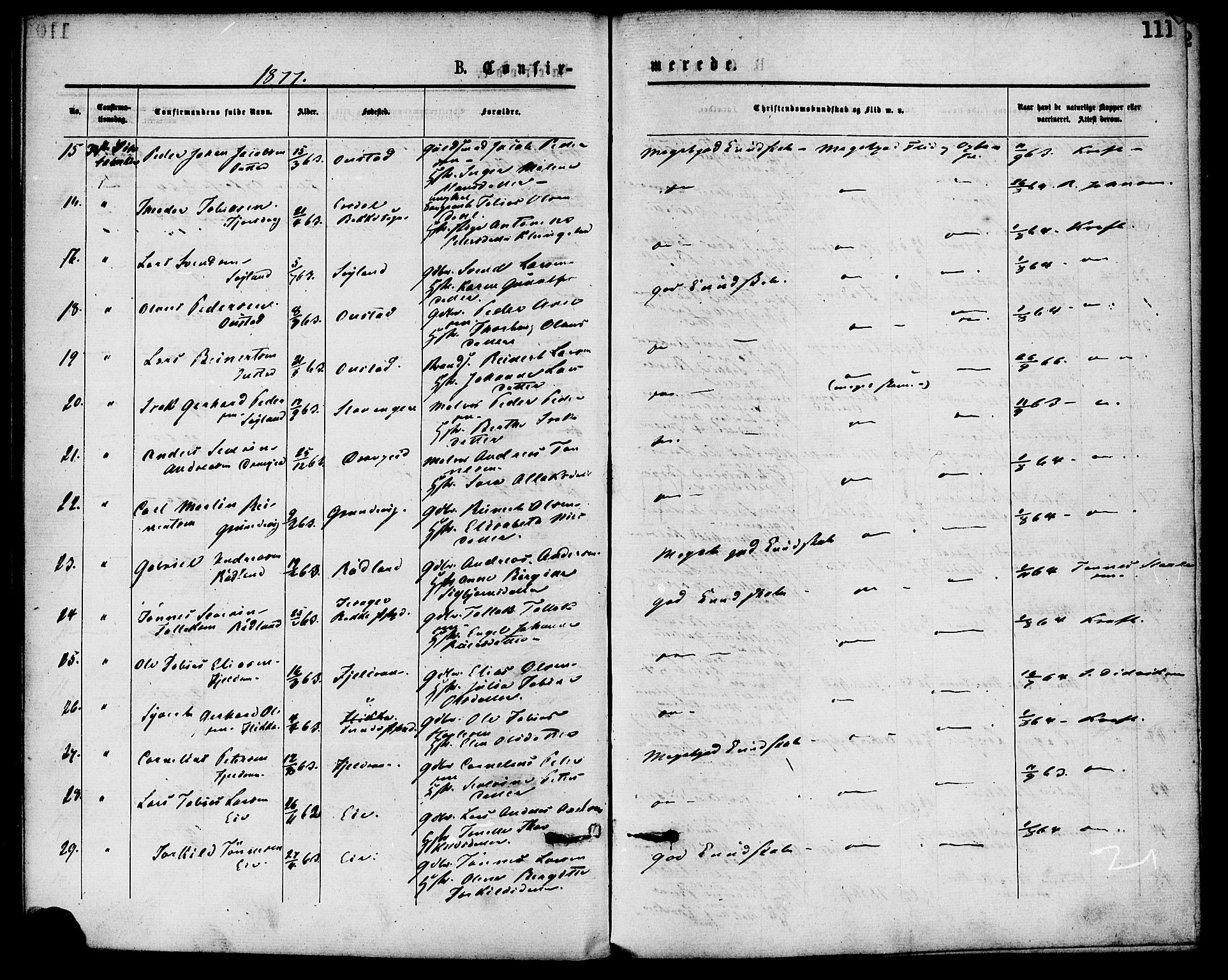 Flekkefjord sokneprestkontor, SAK/1111-0012/F/Fa/Fac/L0007: Parish register (official) no. A 7, 1875-1885, p. 111