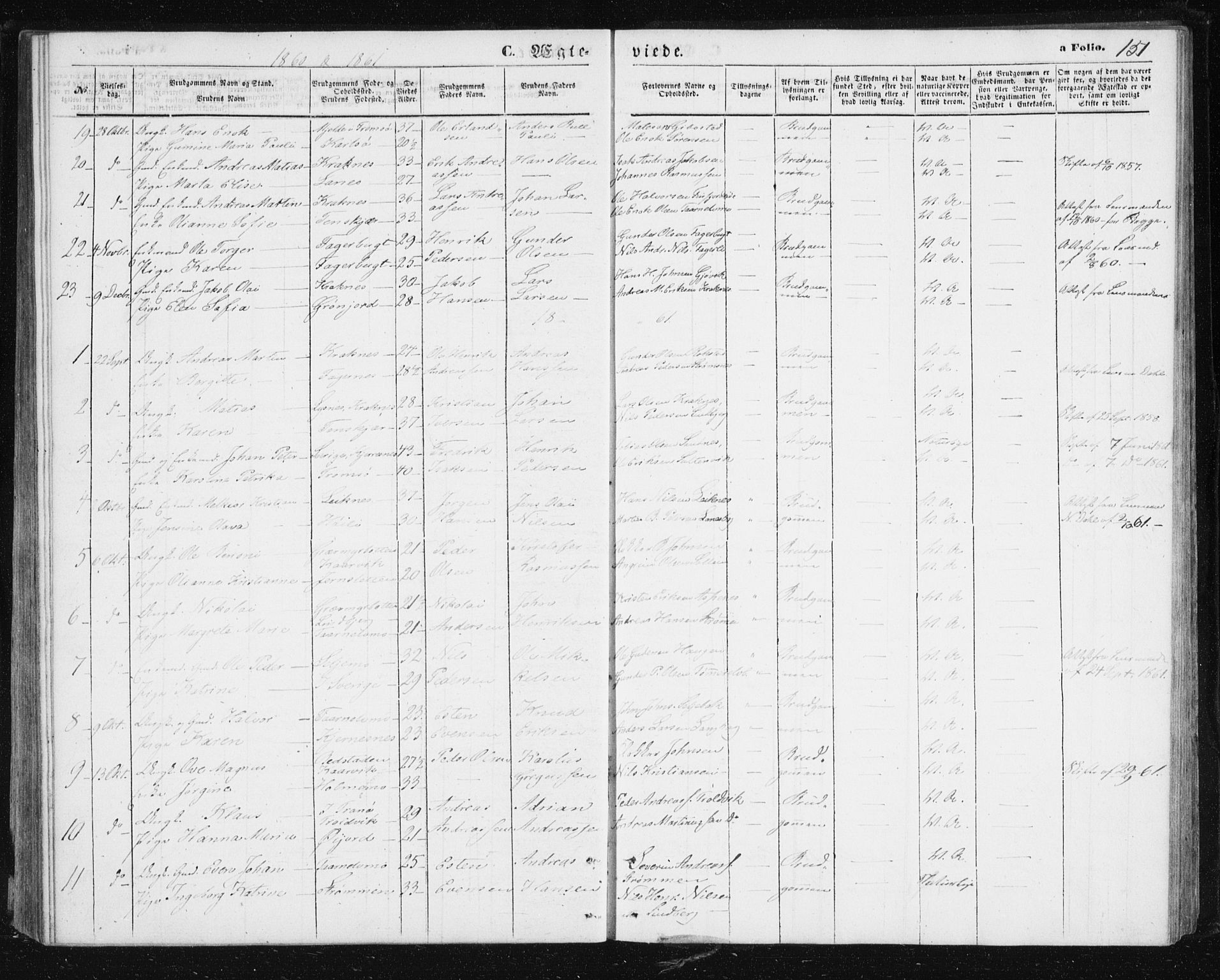 Lenvik sokneprestembete, SATØ/S-1310/H/Ha/Hab/L0004klokker: Parish register (copy) no. 4, 1859-1869, p. 151
