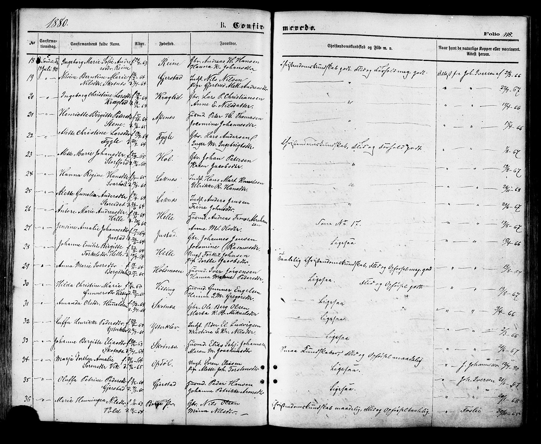 Ministerialprotokoller, klokkerbøker og fødselsregistre - Nordland, AV/SAT-A-1459/881/L1166: Parish register (copy) no. 881C03, 1876-1885, p. 118